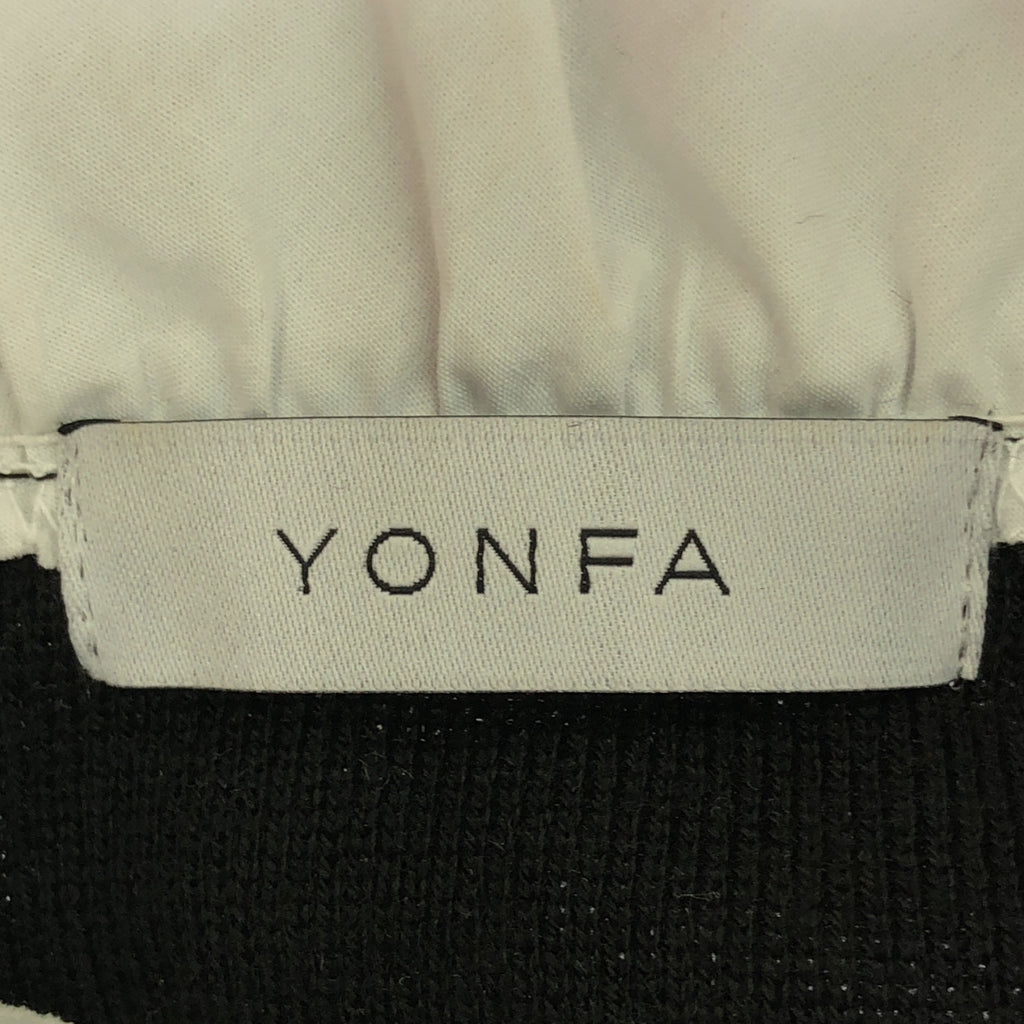 YONFA / ヨンファ | フリルネック レイヤード シャーリングニット | ブラック/ホワイト | レディース