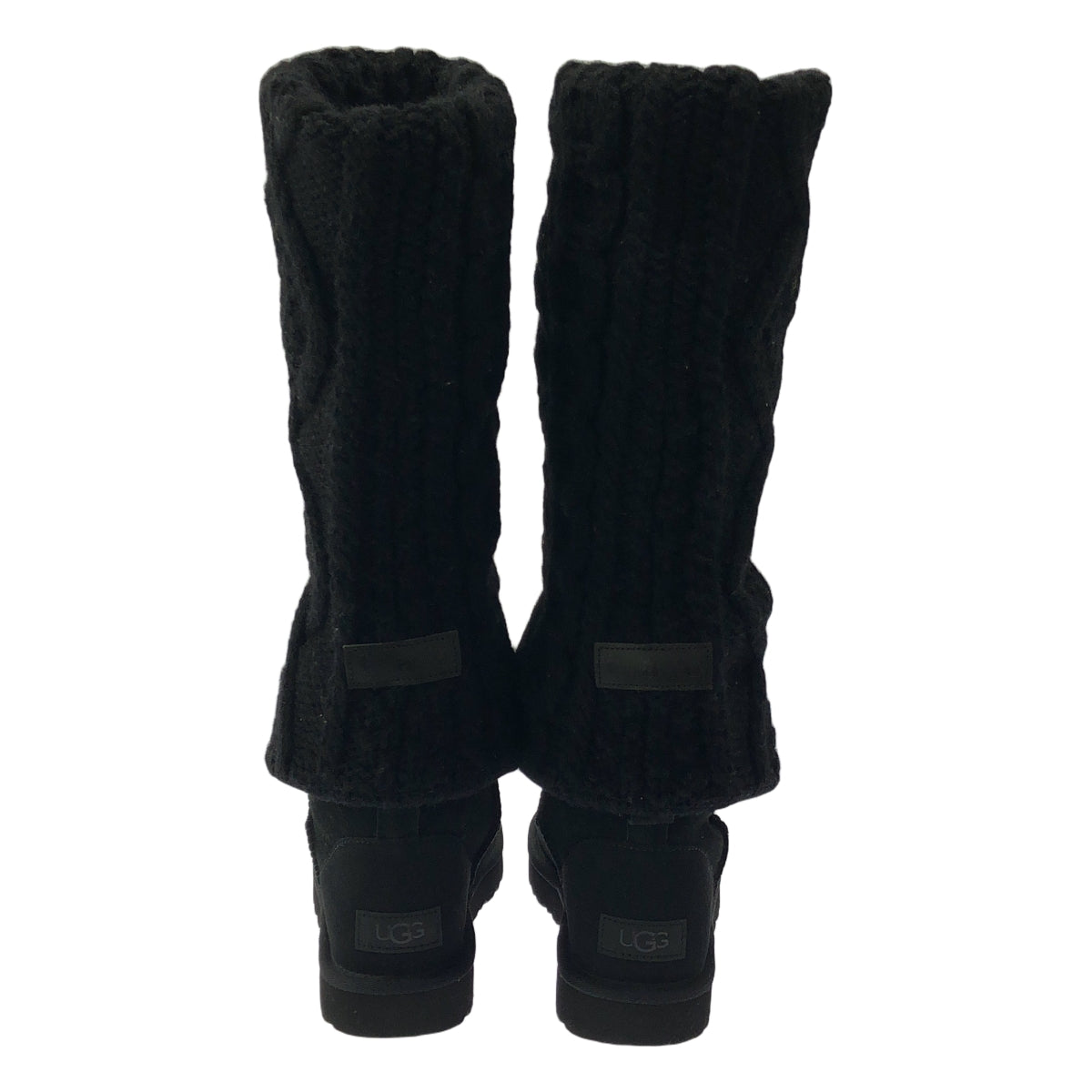 【美品】  tao COMME des GARCONS / タオコムデギャルソン | × UGG / アグ 異素材 切替 レザーパッチ ケーブルニット ムートンブーツ | 24 | ブラック | レディース