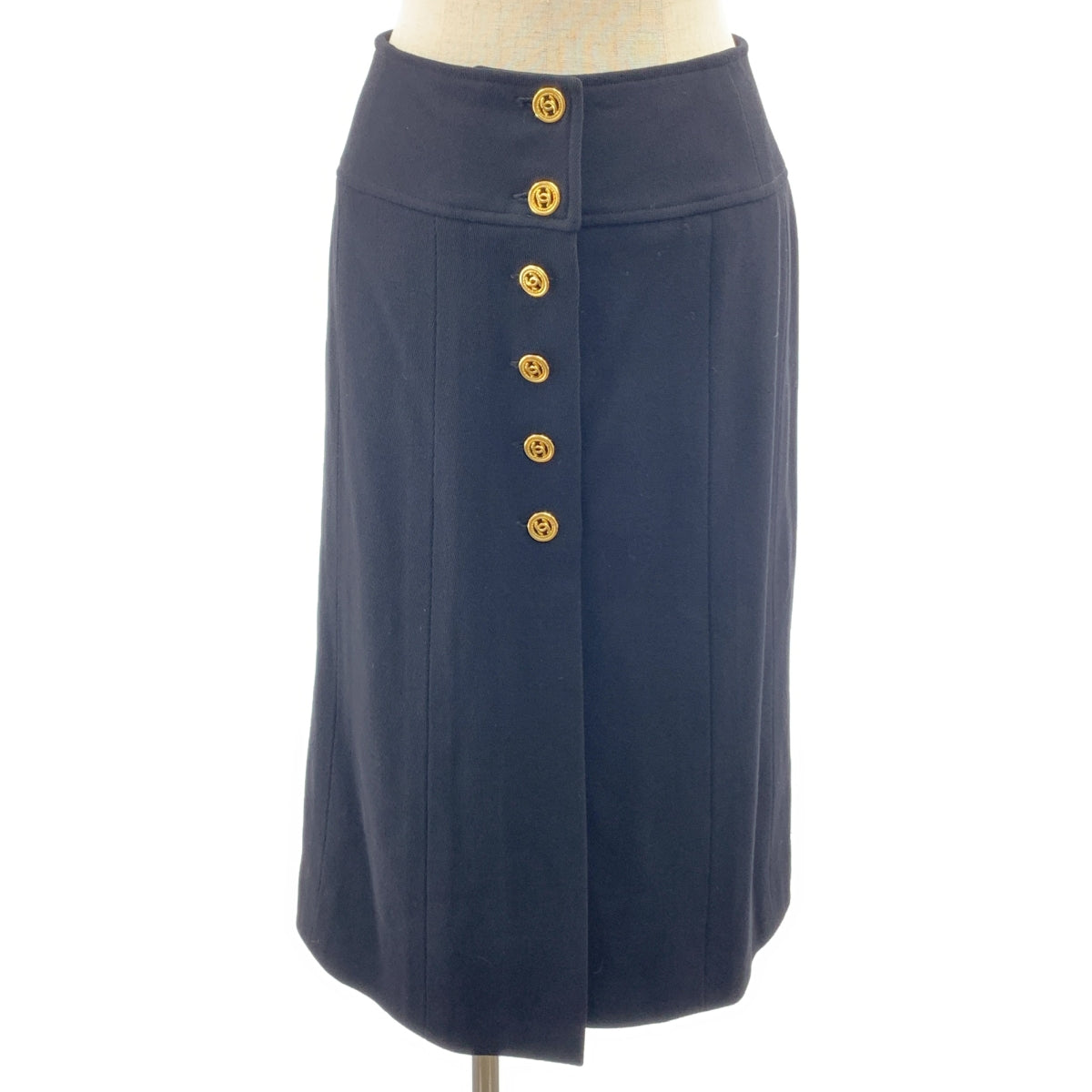 【美品】  CHANEL / シャネル | 1993SS | ココマーク 金ボタン ロングスカート / ロゴ総裏地 | 38 | ブラック | レディース