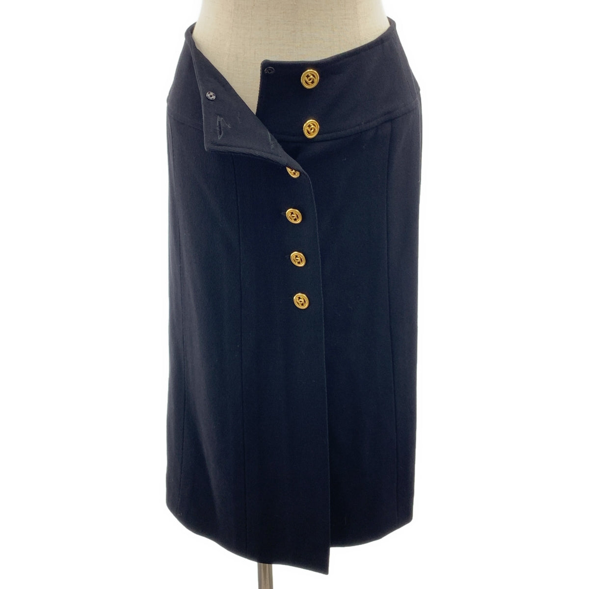 【美品】  CHANEL / シャネル | 1993SS | ココマーク 金ボタン ロングスカート / ロゴ総裏地 | 38 | ブラック | レディース
