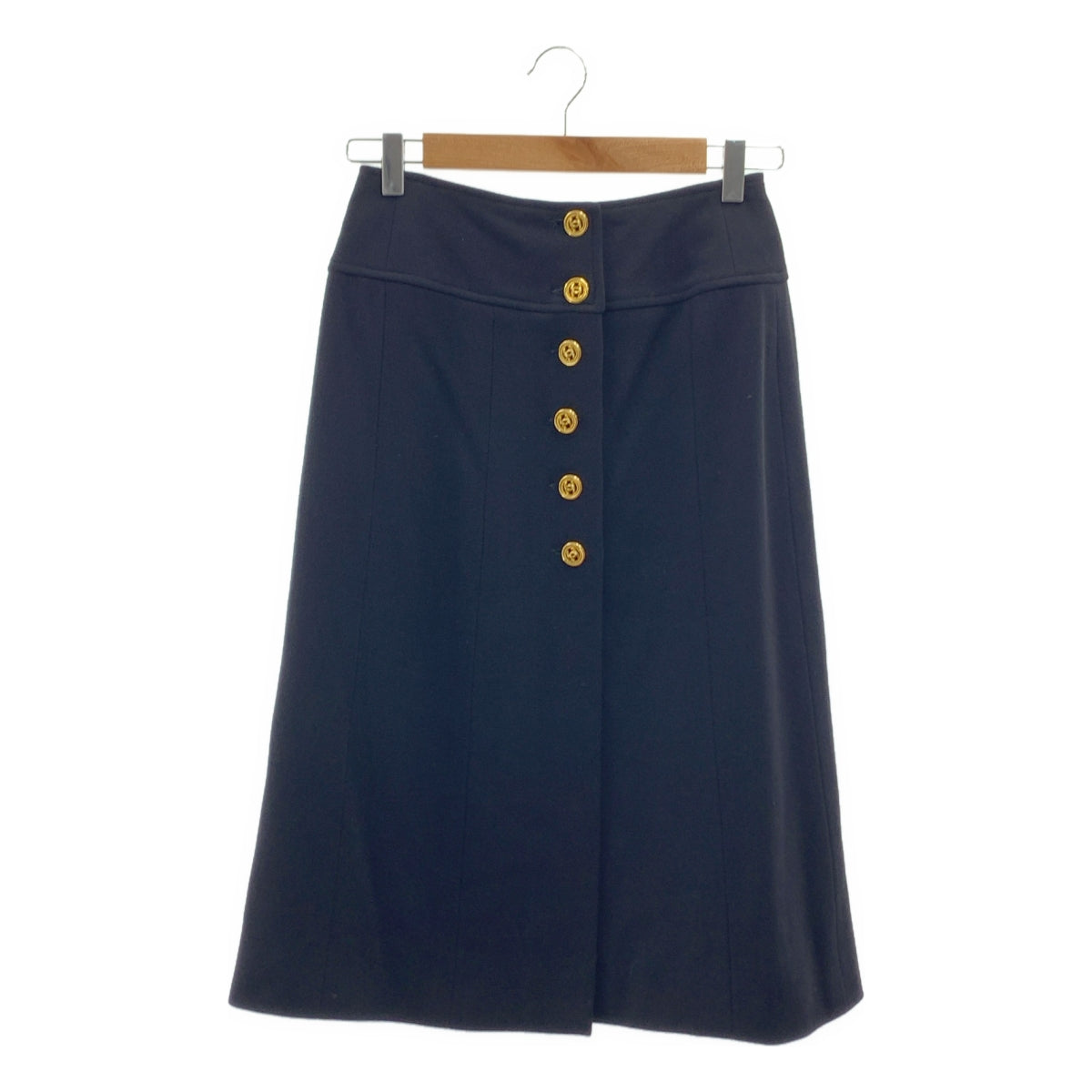 【美品】  CHANEL / シャネル | 1993SS | ココマーク 金ボタン ロングスカート / ロゴ総裏地 | 38 | ブラック | レディース