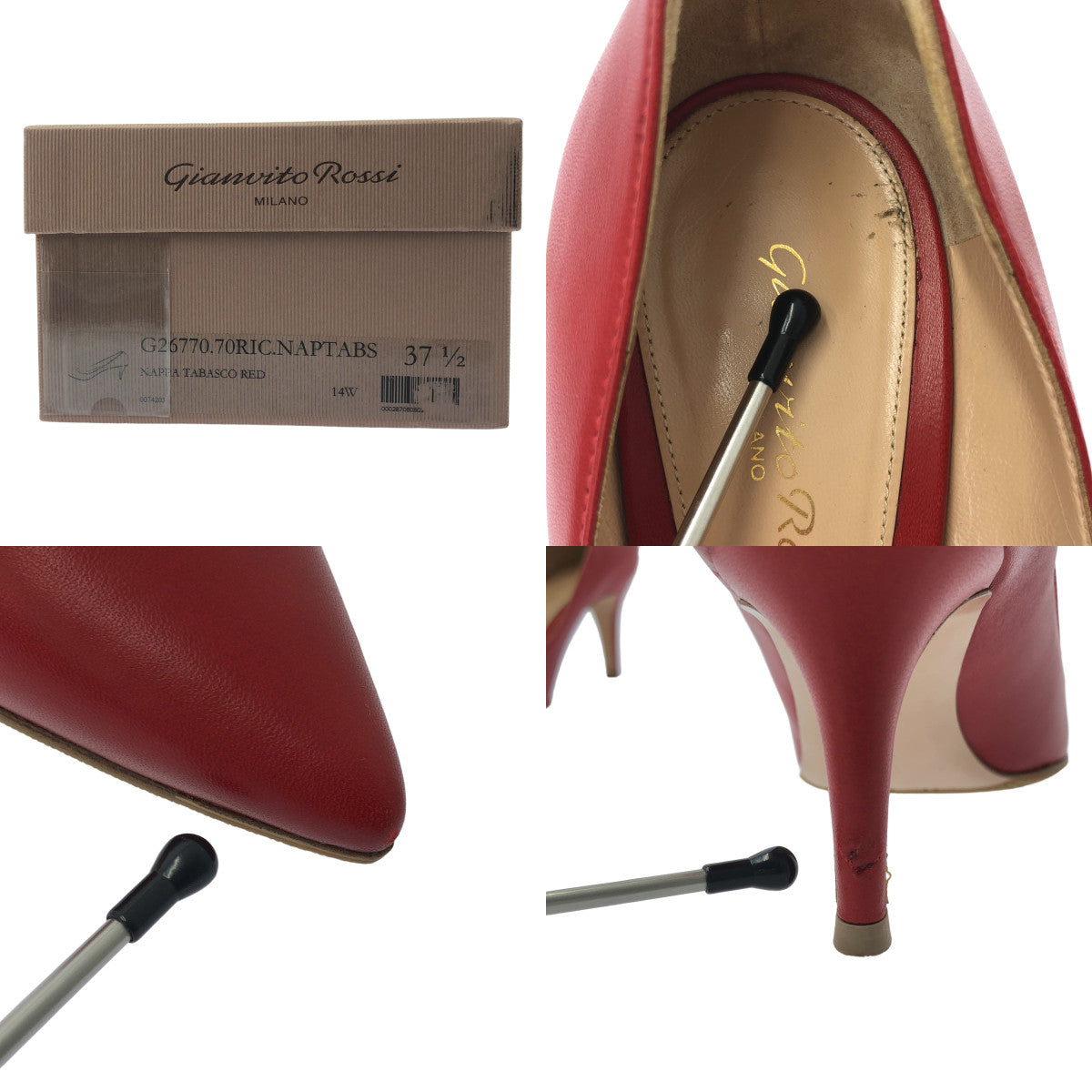 [品相良好] Gianvito Rossi | G26770.70RIC.NAPTABS | 皮革尖頭高跟鞋 | 37 1/2 | 紅色 | 女款