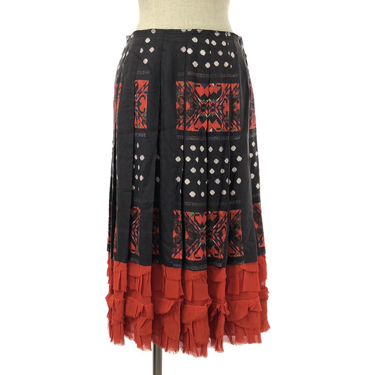 COMME des GARCONS COMME des GARCONS / Comme des | 2008SS | Rayon Print Side Zip Ruffle Docking Skirt | S | Red/Charcoal Black | Women's