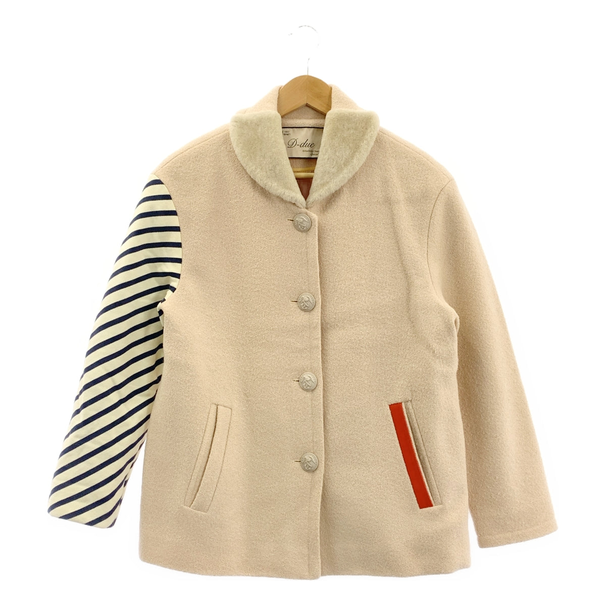 D-due | hpFrance / 混合材質條紋羊毛大衣 |