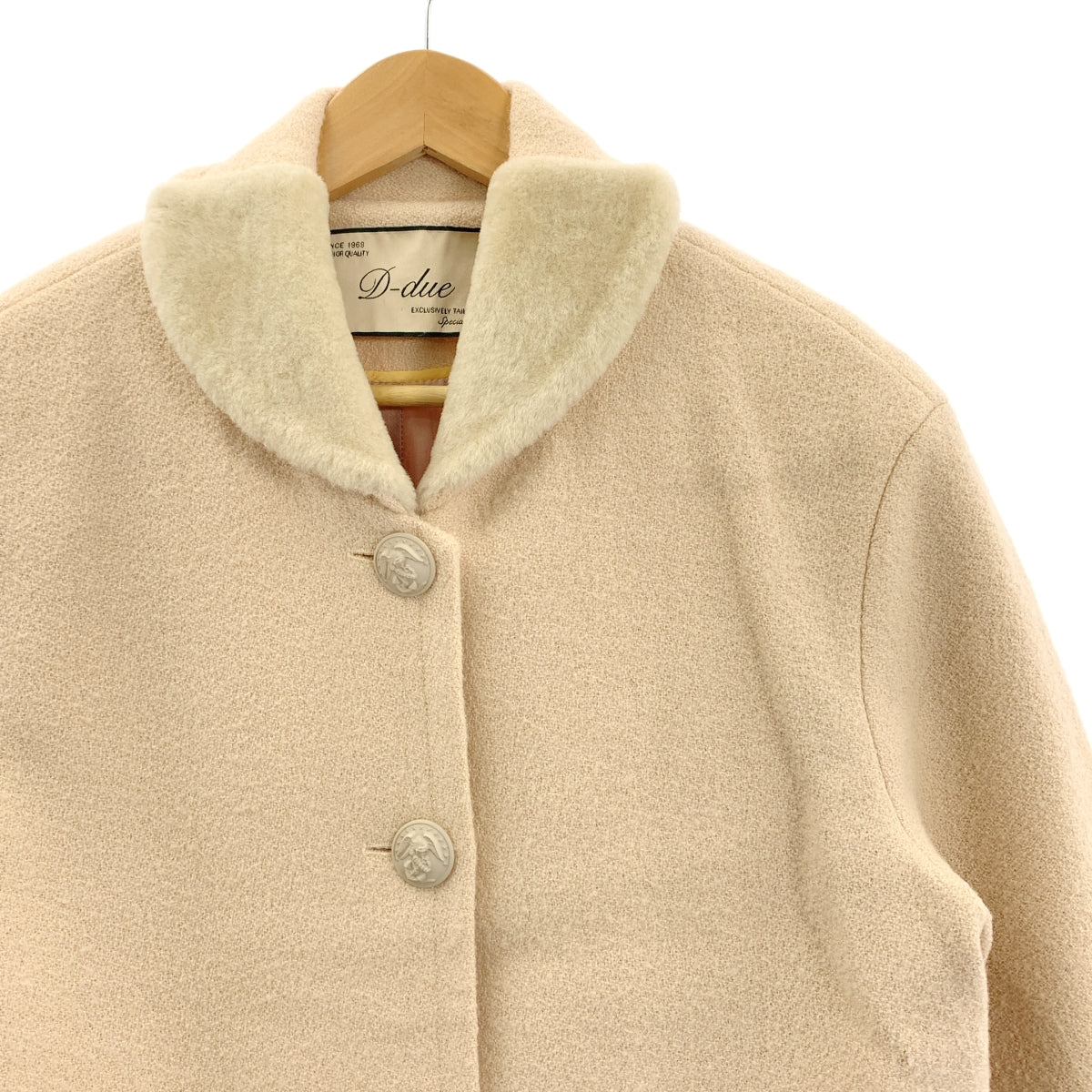 D-due | hpFrance / 混合材質條紋羊毛大衣 |