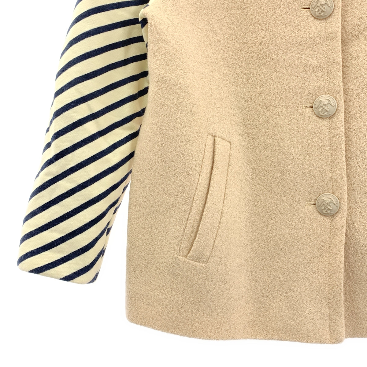 D-due | hpFrance / 混合材質條紋羊毛大衣 |