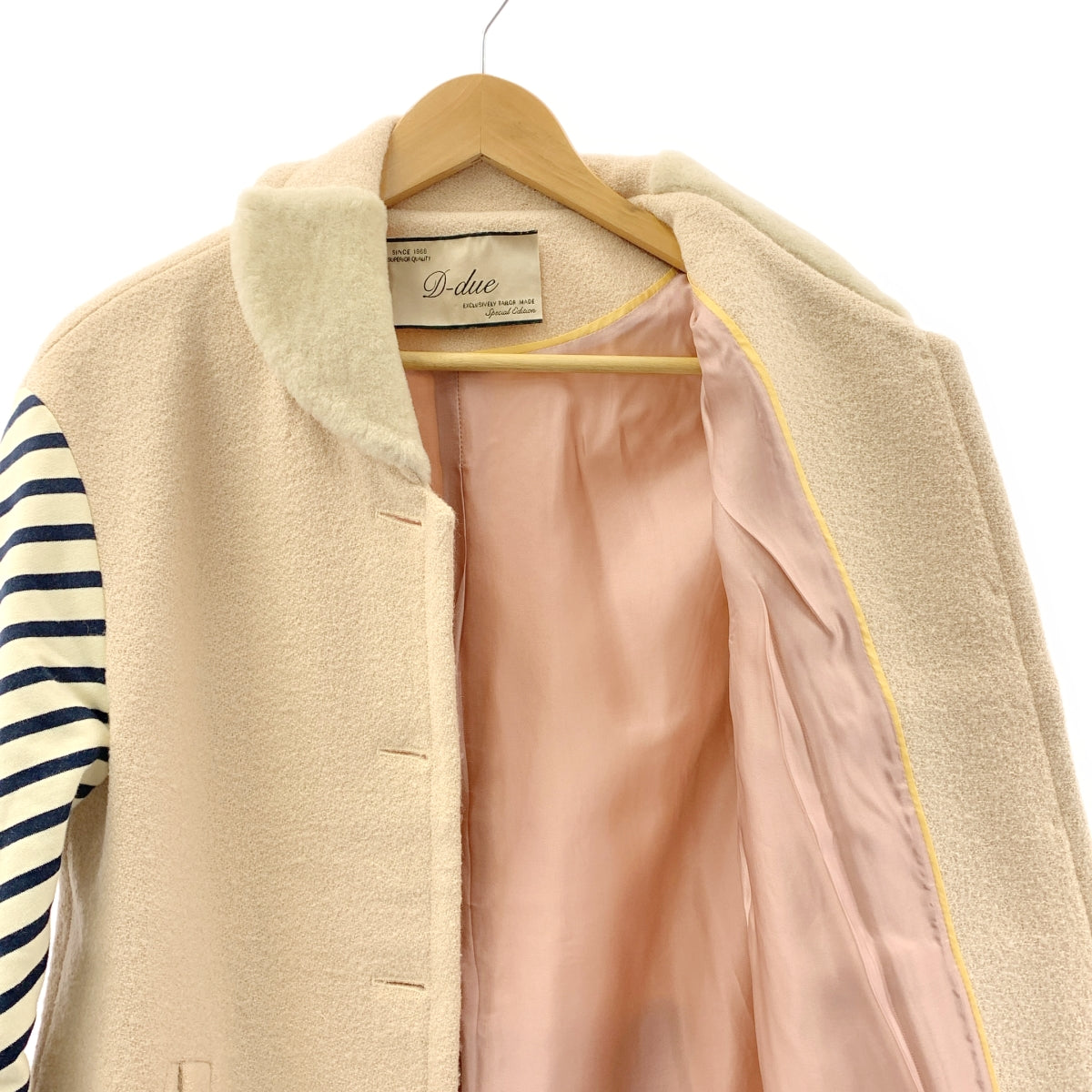 D-due | hpFrance / 混合材質條紋羊毛大衣 |