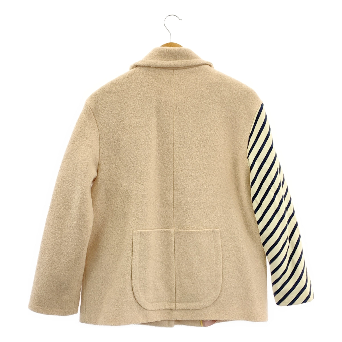 D-due | hpFrance / 混合材質條紋羊毛大衣 |