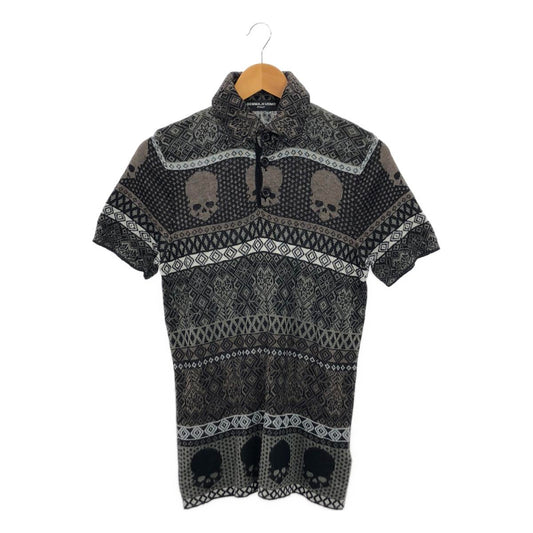 [Good Condition] GEMMA.H UOMO | Linen Rayon Skull Jacquard Knit Polo | Brown/Grey | Men's