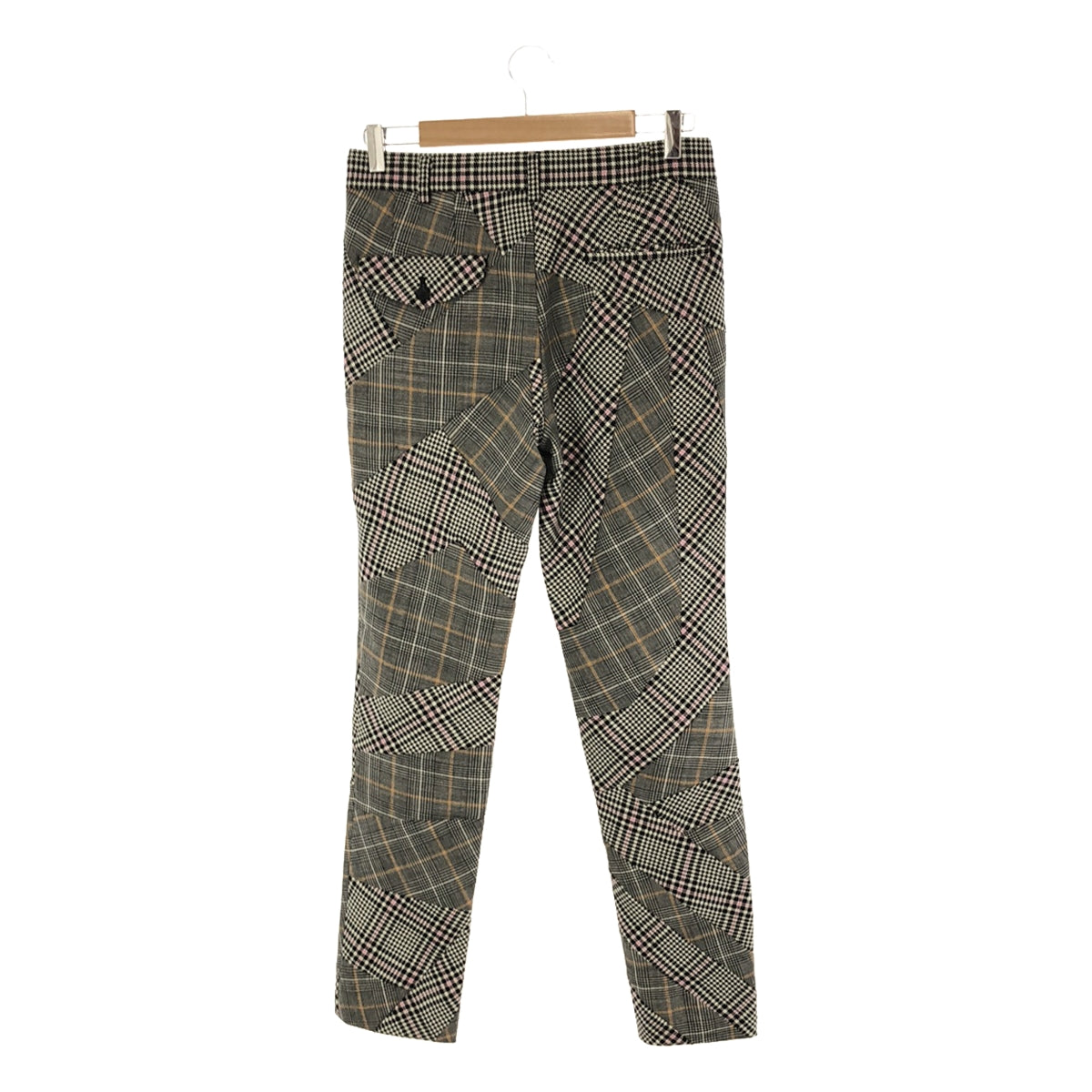 【신품】 COMME des GARCONS HOMME PLUS / 콤데 갤슨 옴플루스 | 2023SS | 울 치조 격자 글렌 체크 패치 워크 슬랙스 팬츠 | XS | 그레이/핑크/오렌지 | 남성