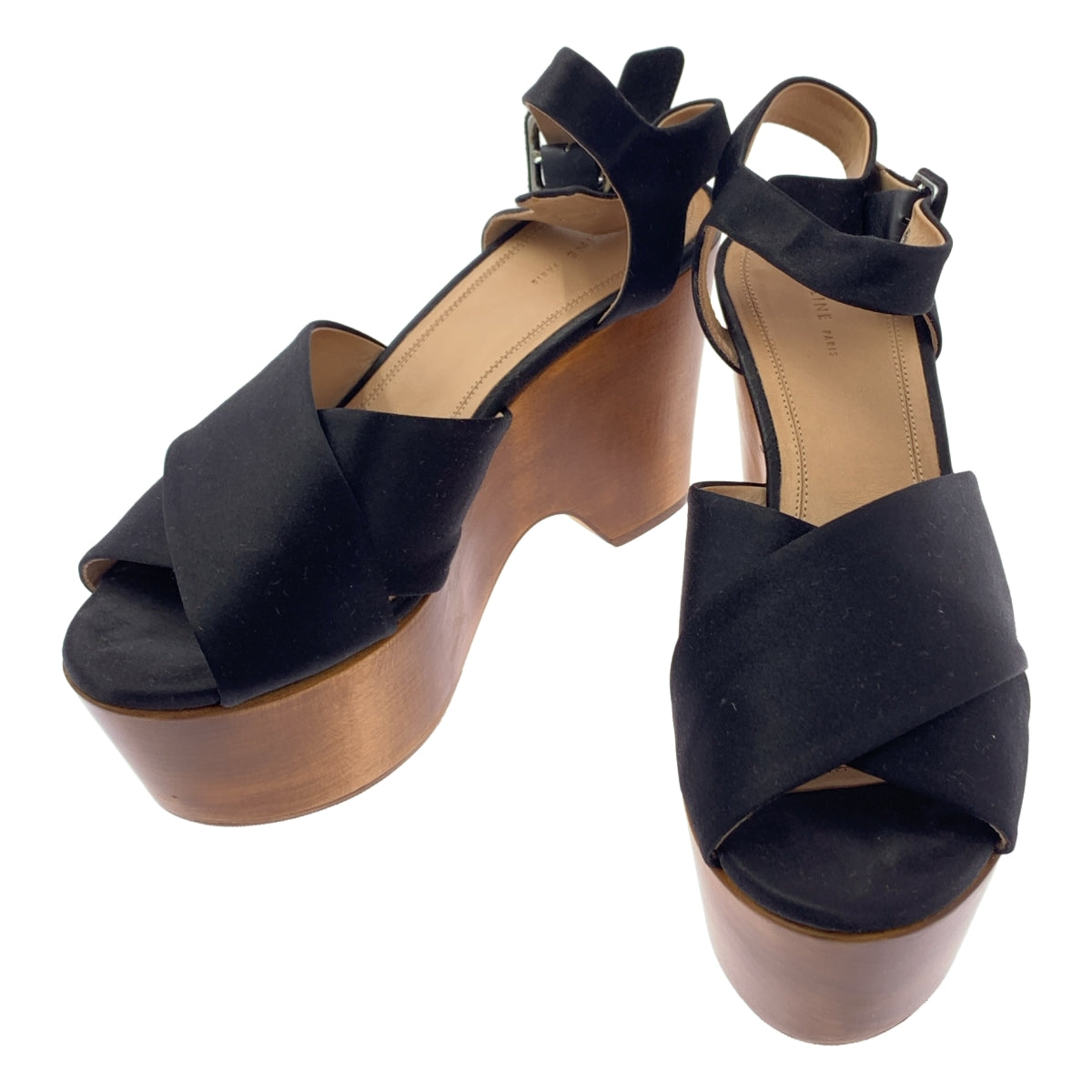 [狀況極佳] CELINE by Phoebe Philo 木底繫帶涼鞋 | 尺寸 38 1/2 | 黑色/棕色 | 女款