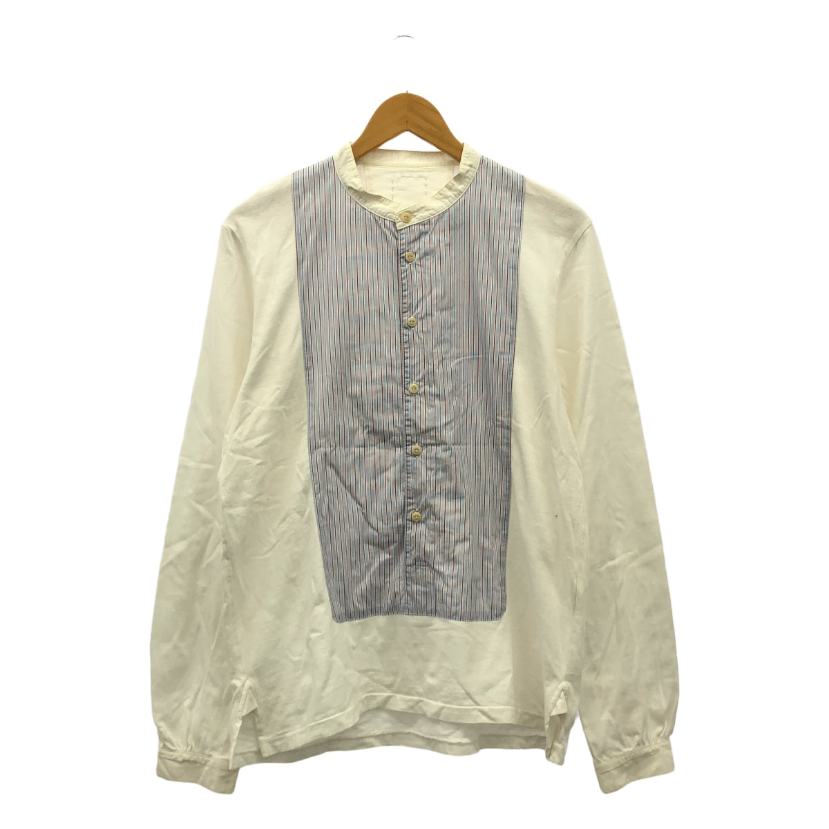 visvim / ビズビム | MARCELLA KURTA SHIRT L/S / バンドカラー ストライプ カットソー | 3 | ホワイト | メンズ