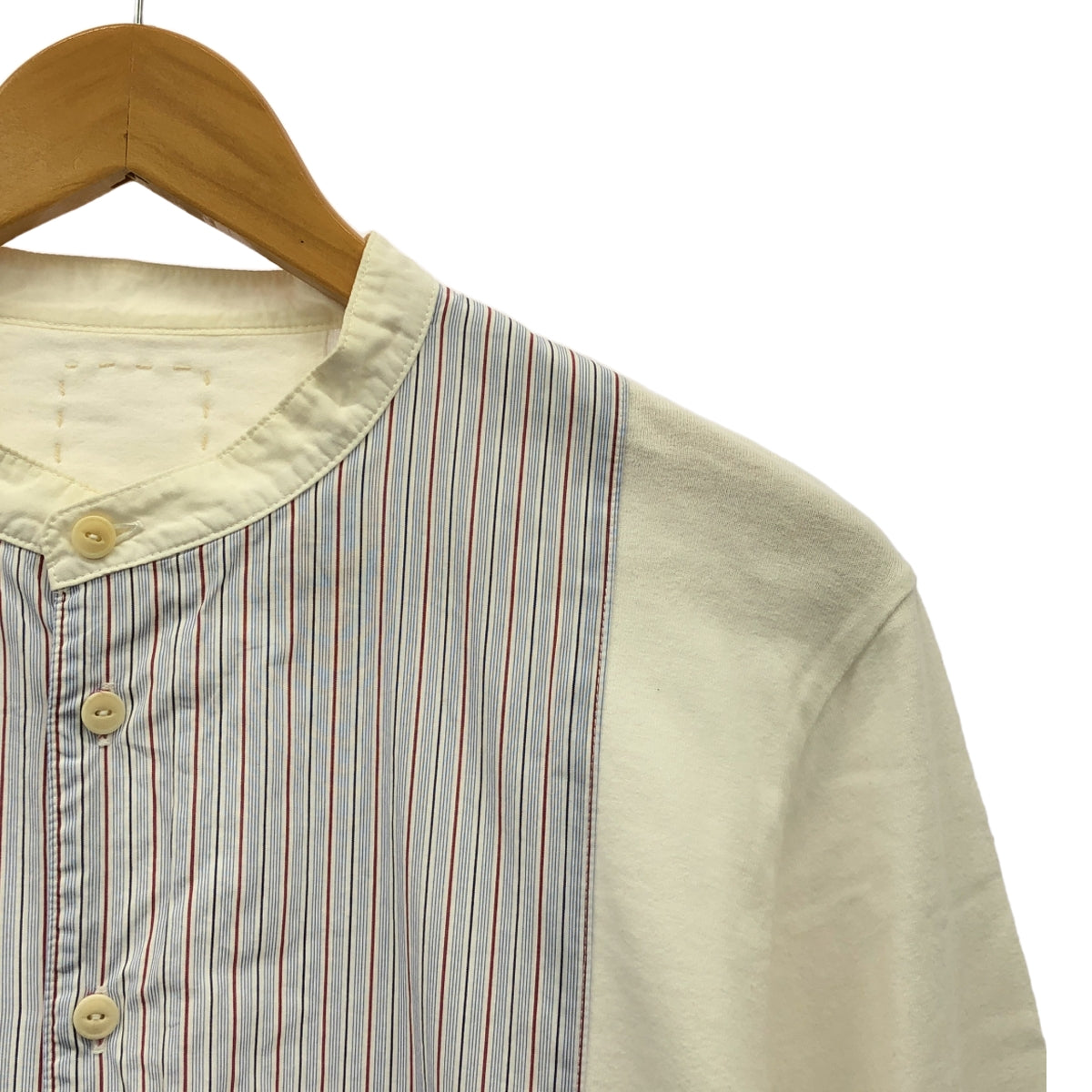 visvim / ビズビム | MARCELLA KURTA SHIRT L/S / バンドカラー ストライプ カットソー | 3 | ホワイト | メンズ