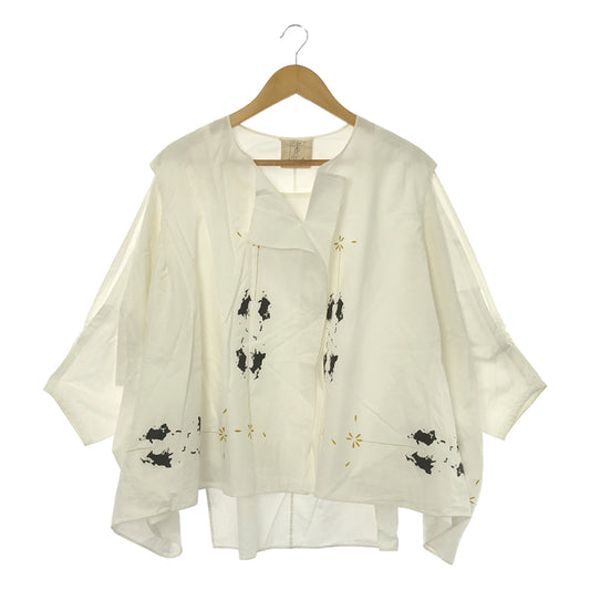 D-due | Cotton front layered dolman sleeve print pullover blouse | 38 | White | Women's