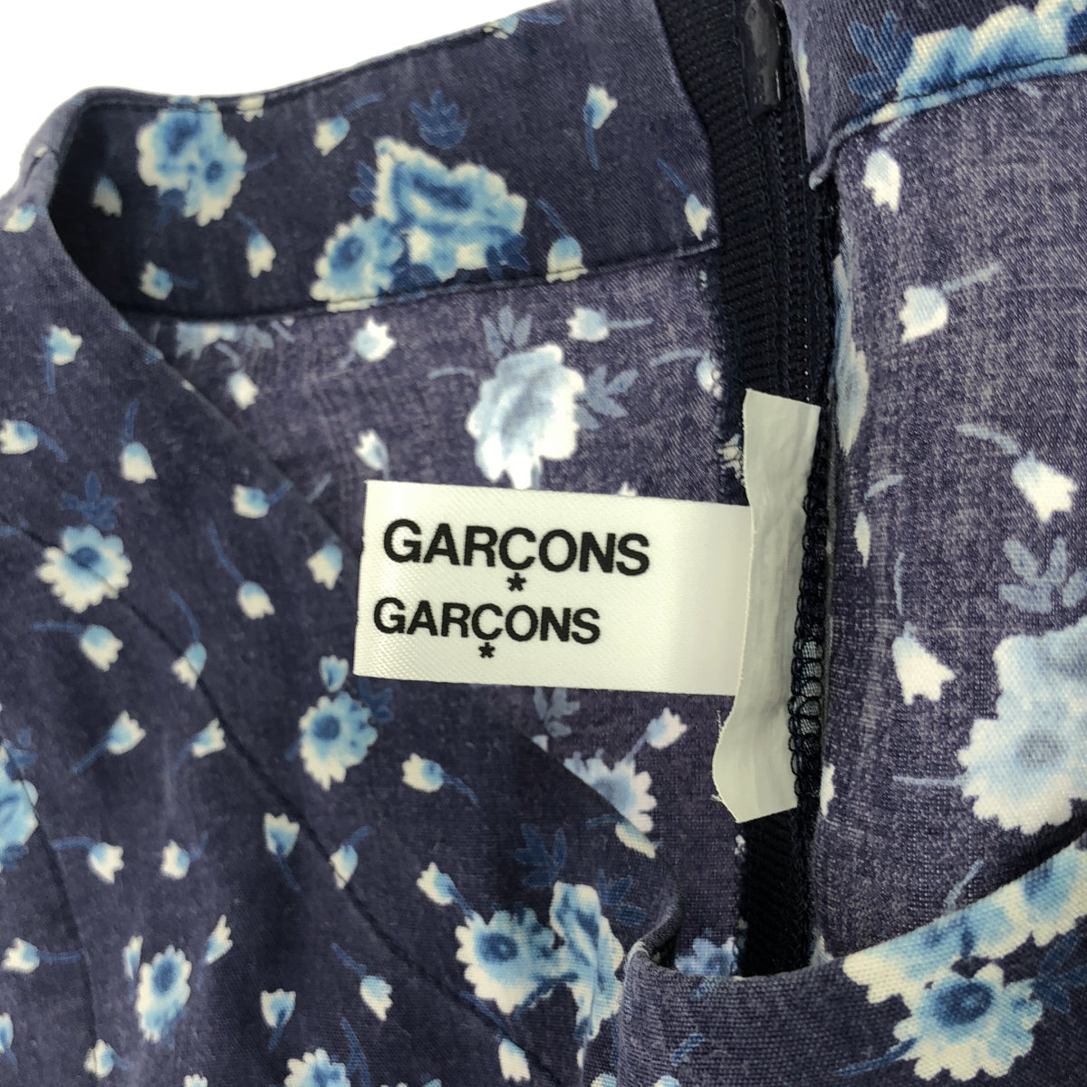 COMME des GARCONS COMME des GARCONS / Comme des | 2022春夏 |花卉印花混合材質無袖連身裙 | S |藍色/白色|女性的