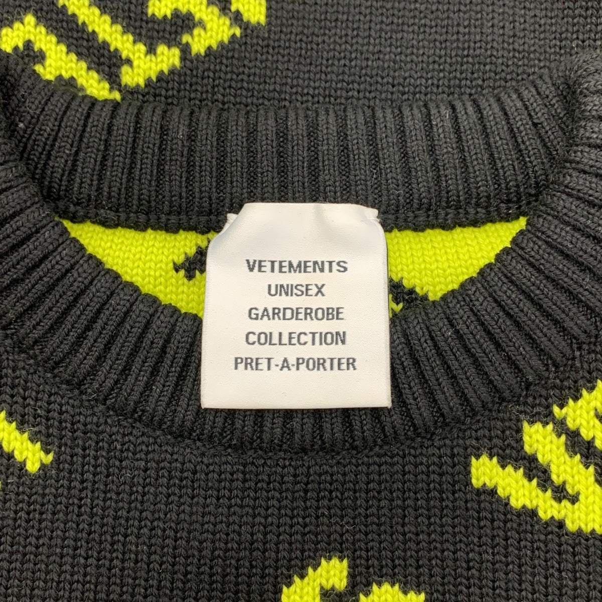 VETEMENTS / ヴェトモン | Monogram Knit ウール モノグラム ニット | S | ブラック/イエロー | メンズ