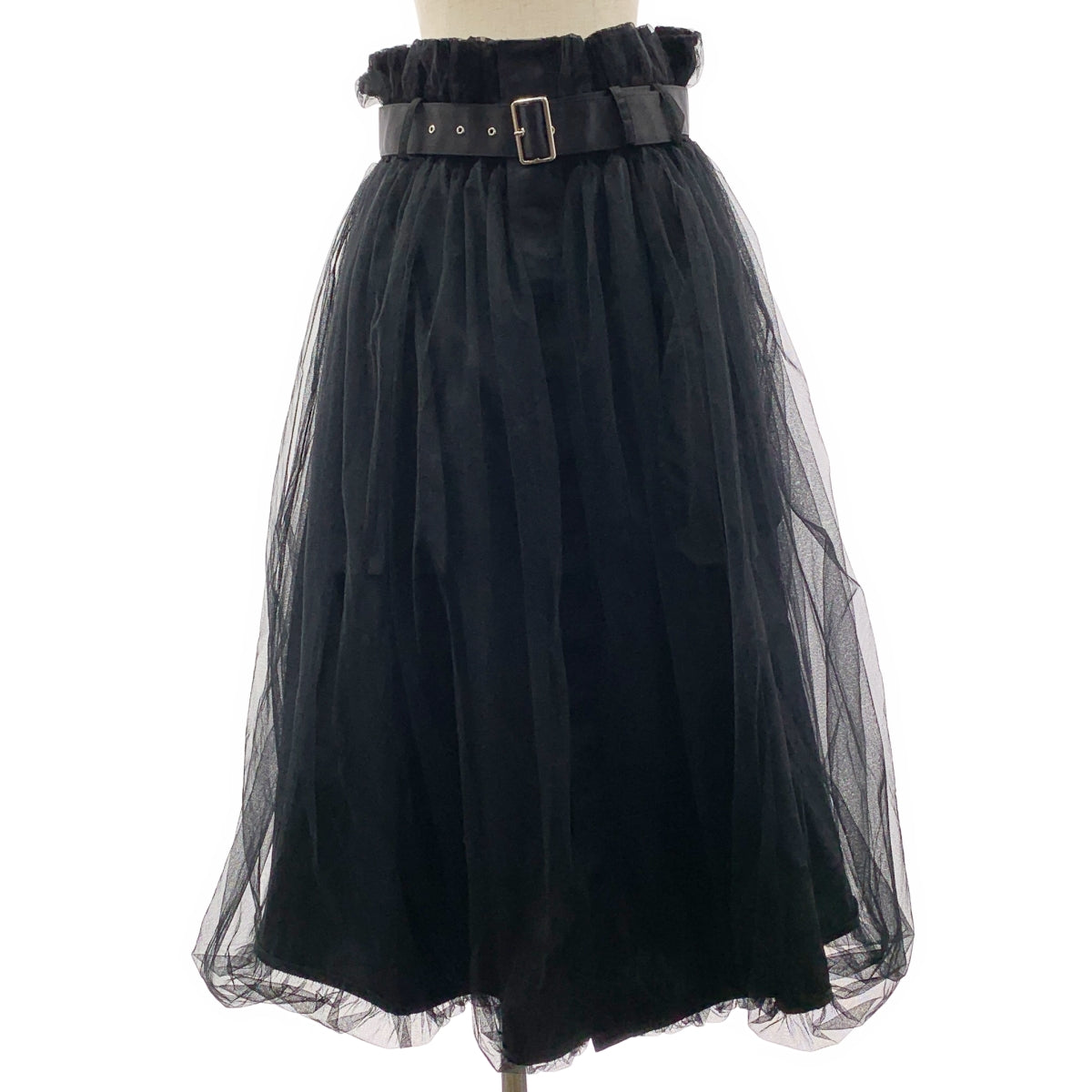 [狀況極佳] noir kei ninomiya | 2024 秋冬系列 | 薄紗對接口袋繫帶蓬鬆半身裙 | S碼 | 黑色 | 女款