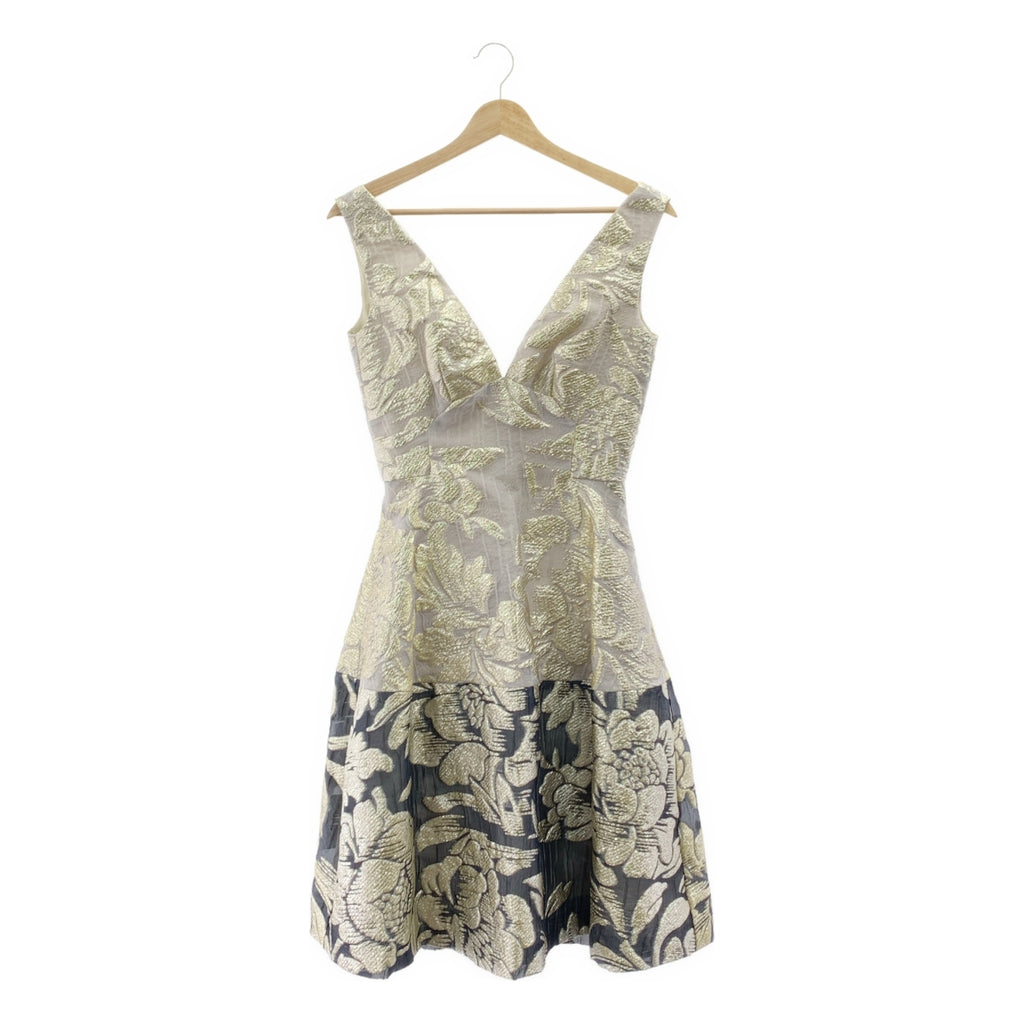 【美品】  Lela Rose / レラ ローズ | フラワージャガード フレア ドレス ワンピース | 0 | シルバー/ゴールド/グレー | レディース