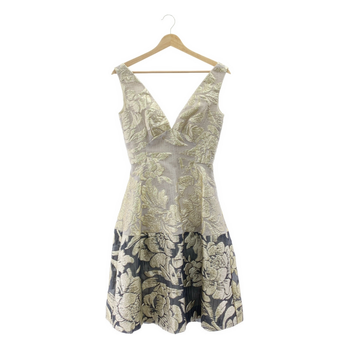 【美品】  Lela Rose / レラ ローズ | フラワージャガード フレア ドレス ワンピース | 0 | シルバー/ゴールド/グレー | レディース