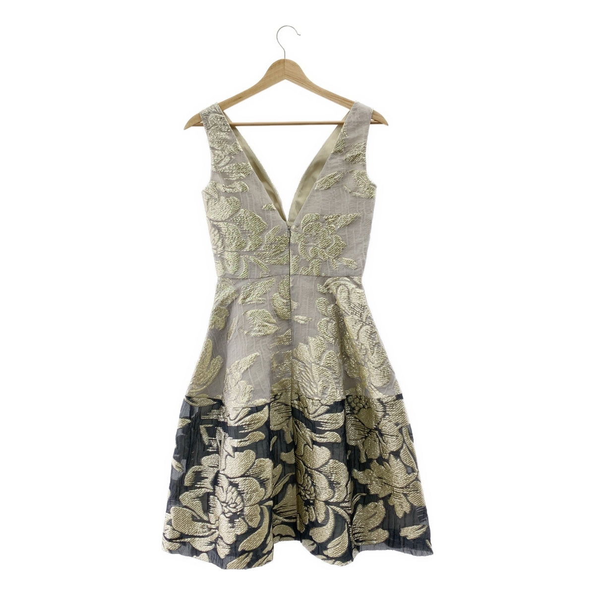 【美品】  Lela Rose / レラ ローズ | フラワージャガード フレア ドレス ワンピース | 0 | シルバー/ゴールド/グレー | レディース