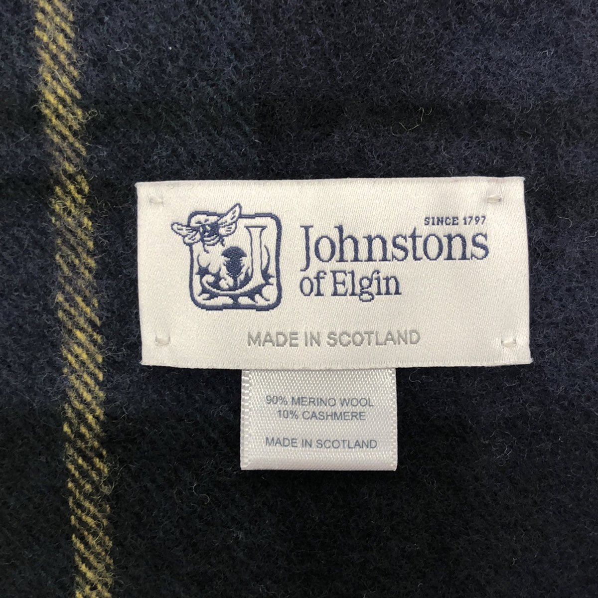 JOHNSTONS OF ELGIN / ジョンストンズオブエルガン | メリノウール カシミヤ チェック フリンジ 大判ストール | ネイビー / グリーン