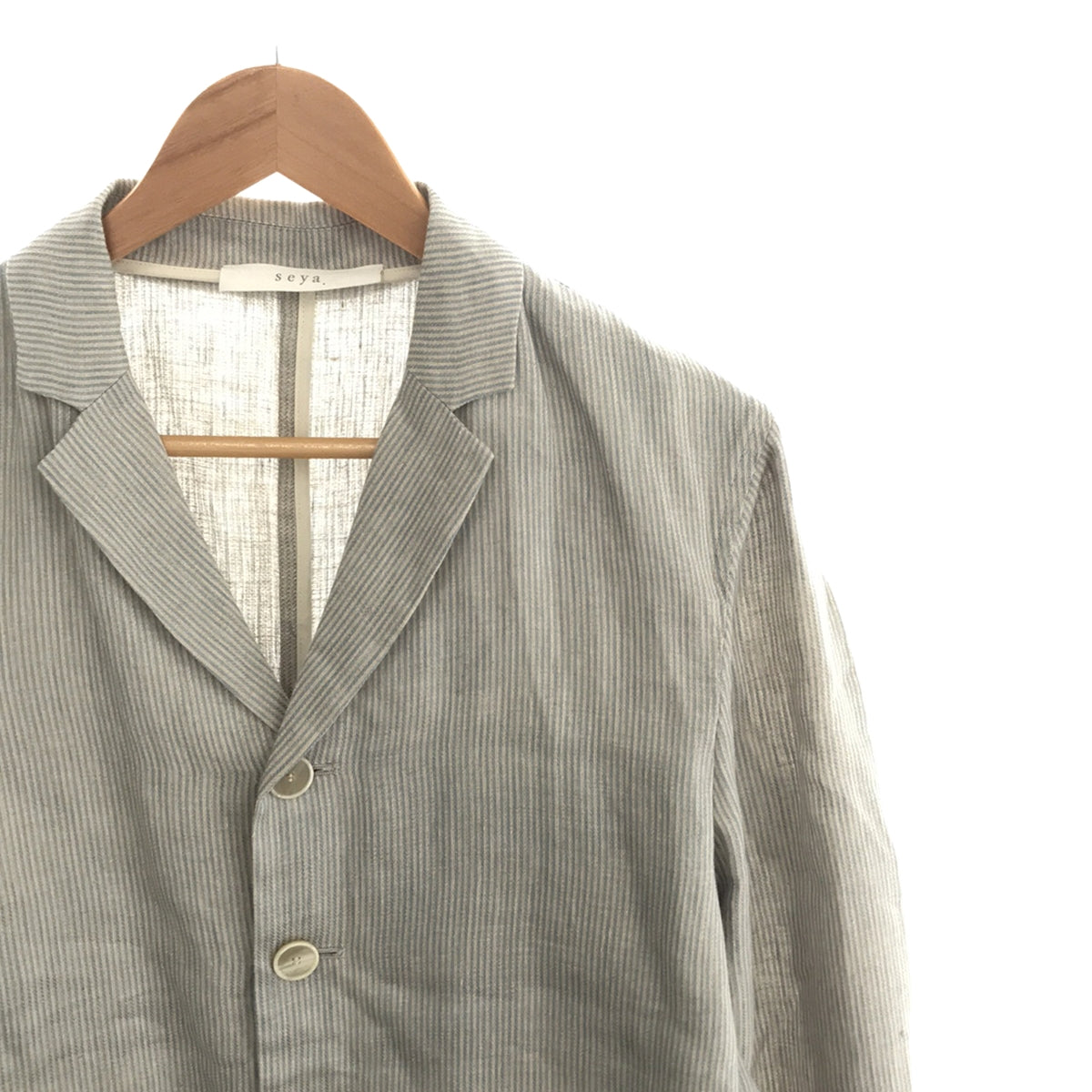 seya. / Seya | Vintage processed linen striped tailored jacket | S | Blue | Men's