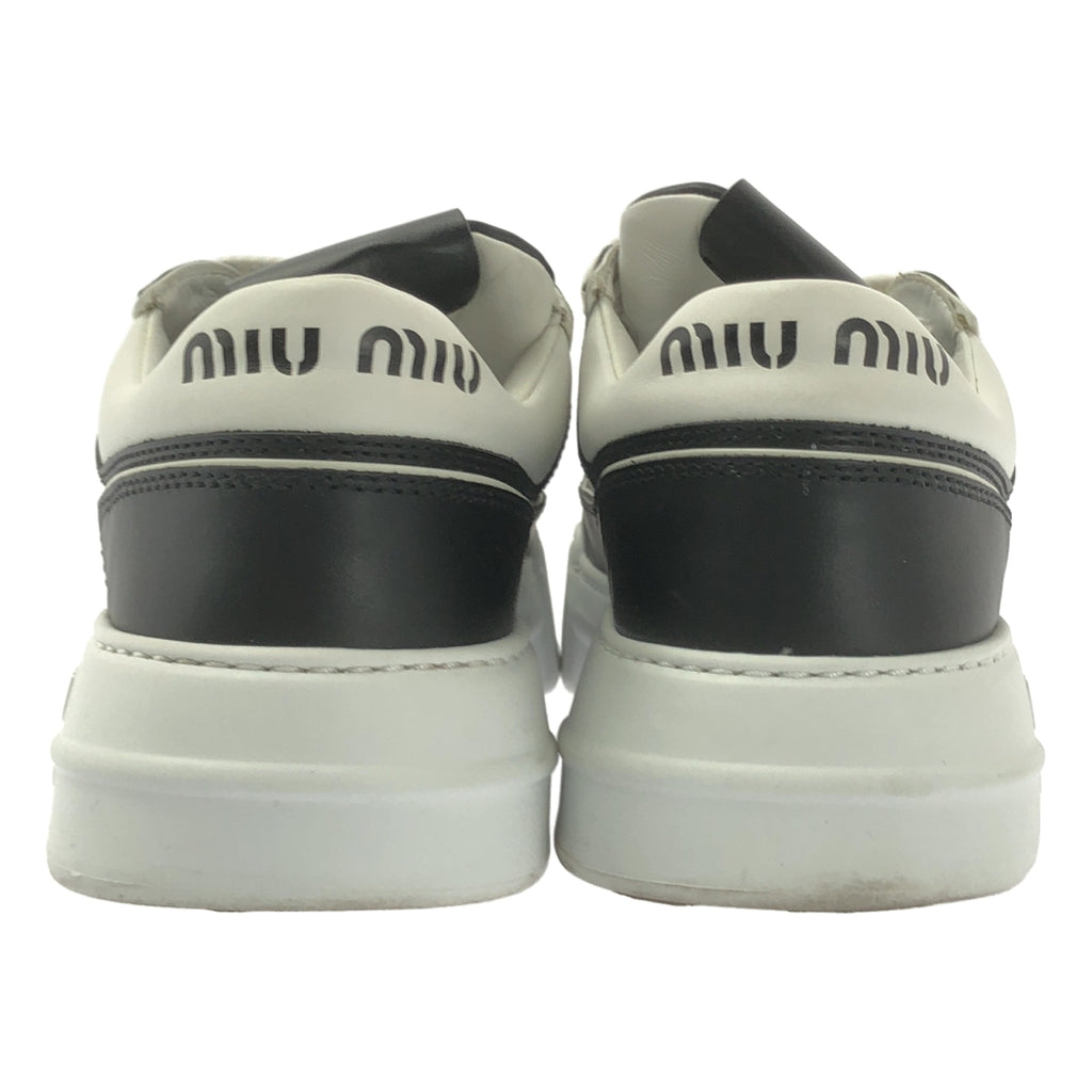 【미품】 miu miu / 뮤 뮤 | 가죽 운동화 | 37 | 블랙 | 여성