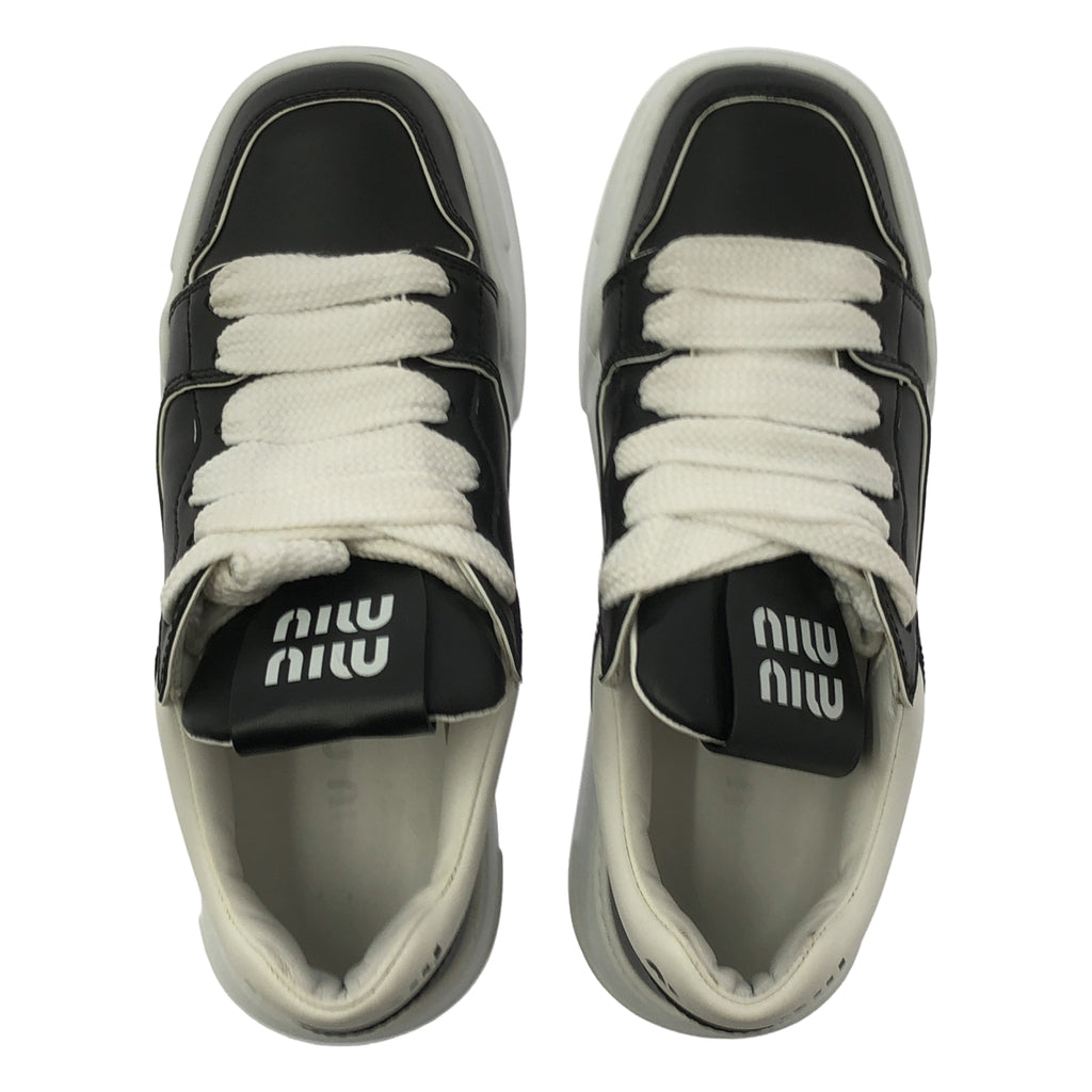 【미품】 miu miu / 뮤 뮤 | 가죽 운동화 | 37 | 블랙 | 여성