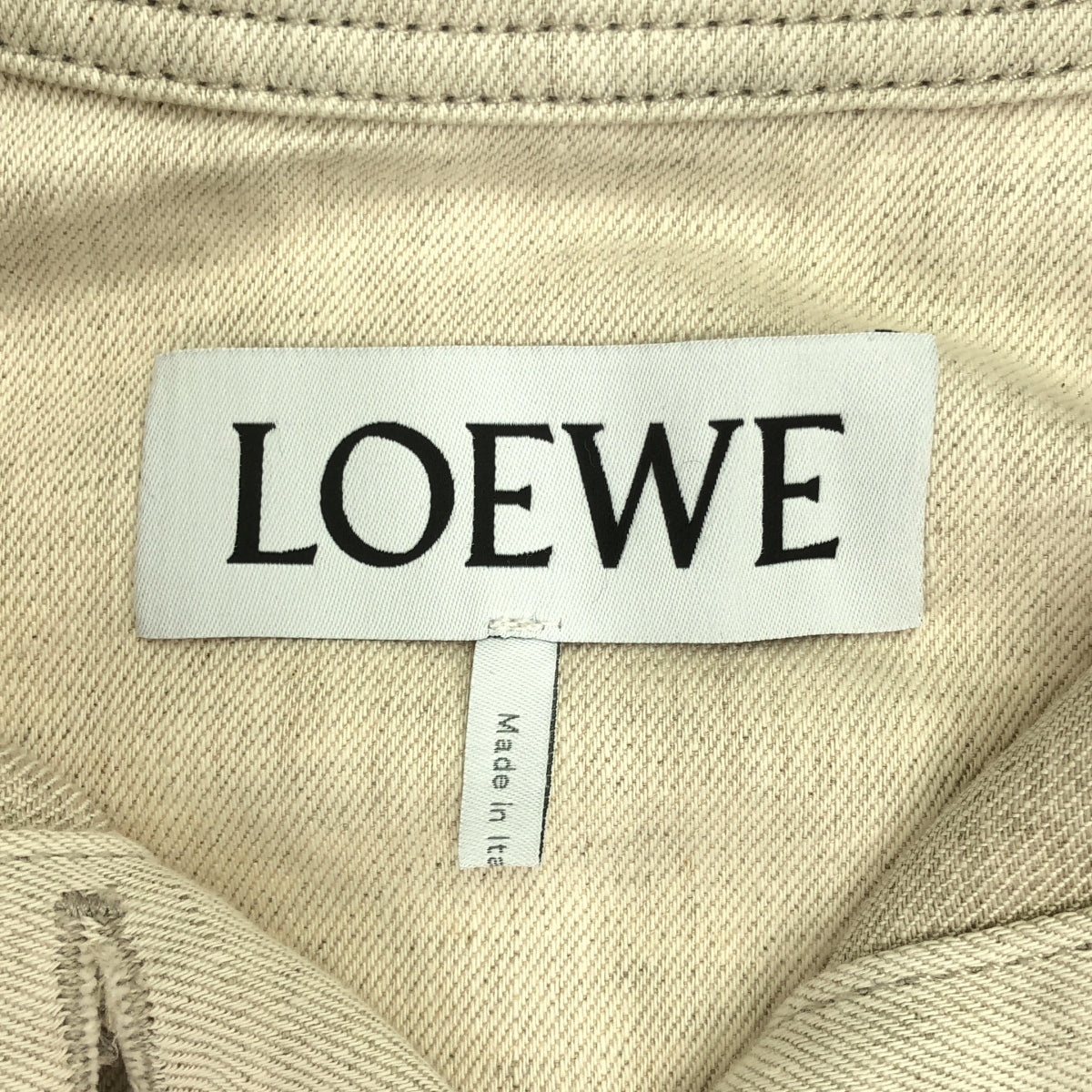 LOEWE / 로에베 | WORK WEAR JACKET 코튼 린넨 아나그램 로고 가죽 포켓 워크웨어 데님 재킷 | 32 | 에크루 | 여성