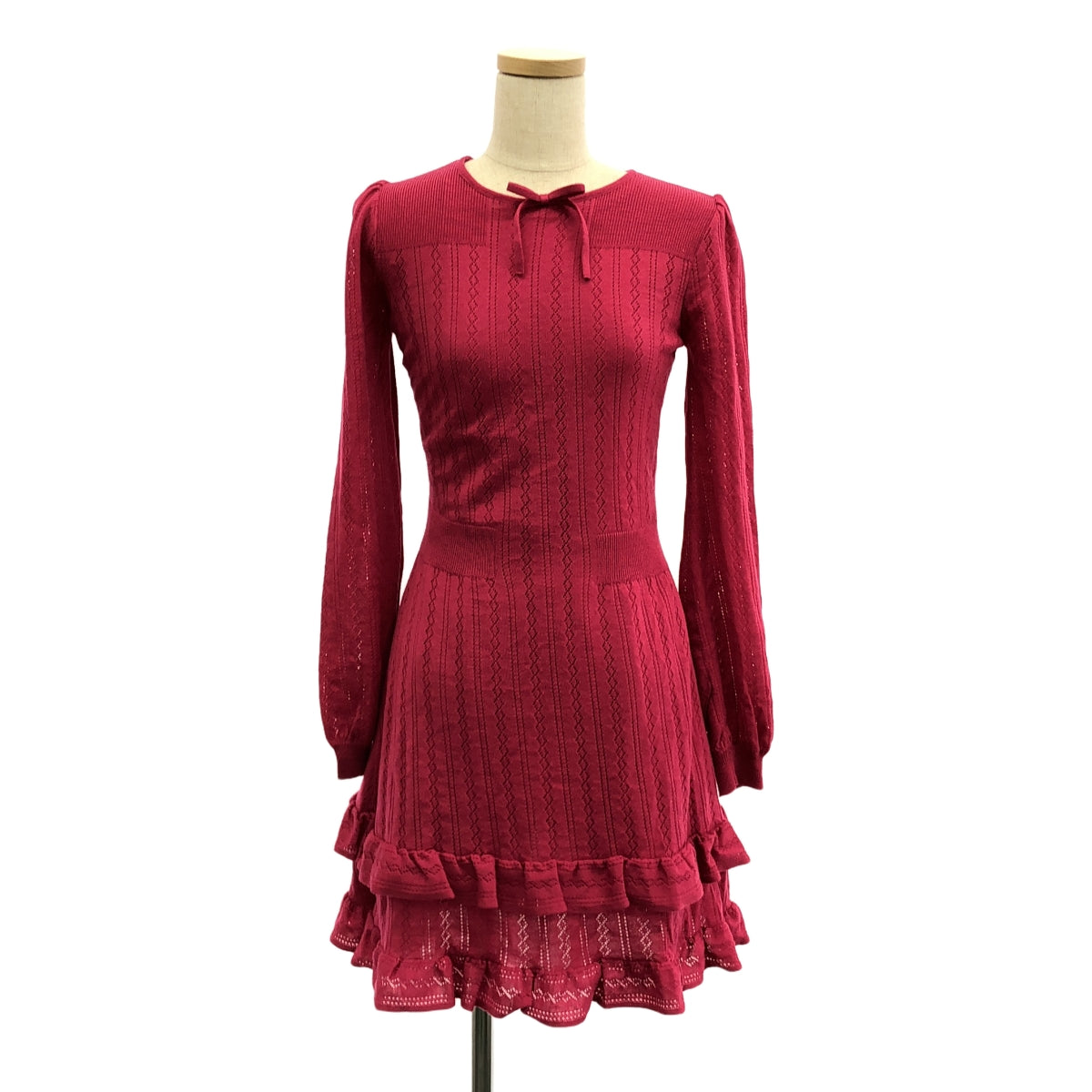 RED VALENTINO / レッドヴァレンティノ | レース ドッキング ニット ワンピース | XS | ピンク | レディース
