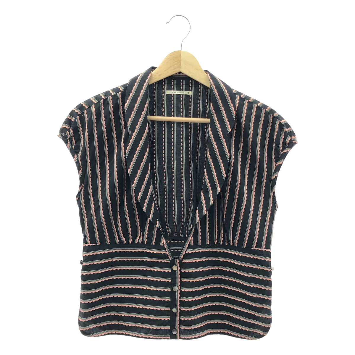 mina perhonen / 미나펠호넨 | frill 자수 민소매 블라우스 | 블랙/핑크 | 여성