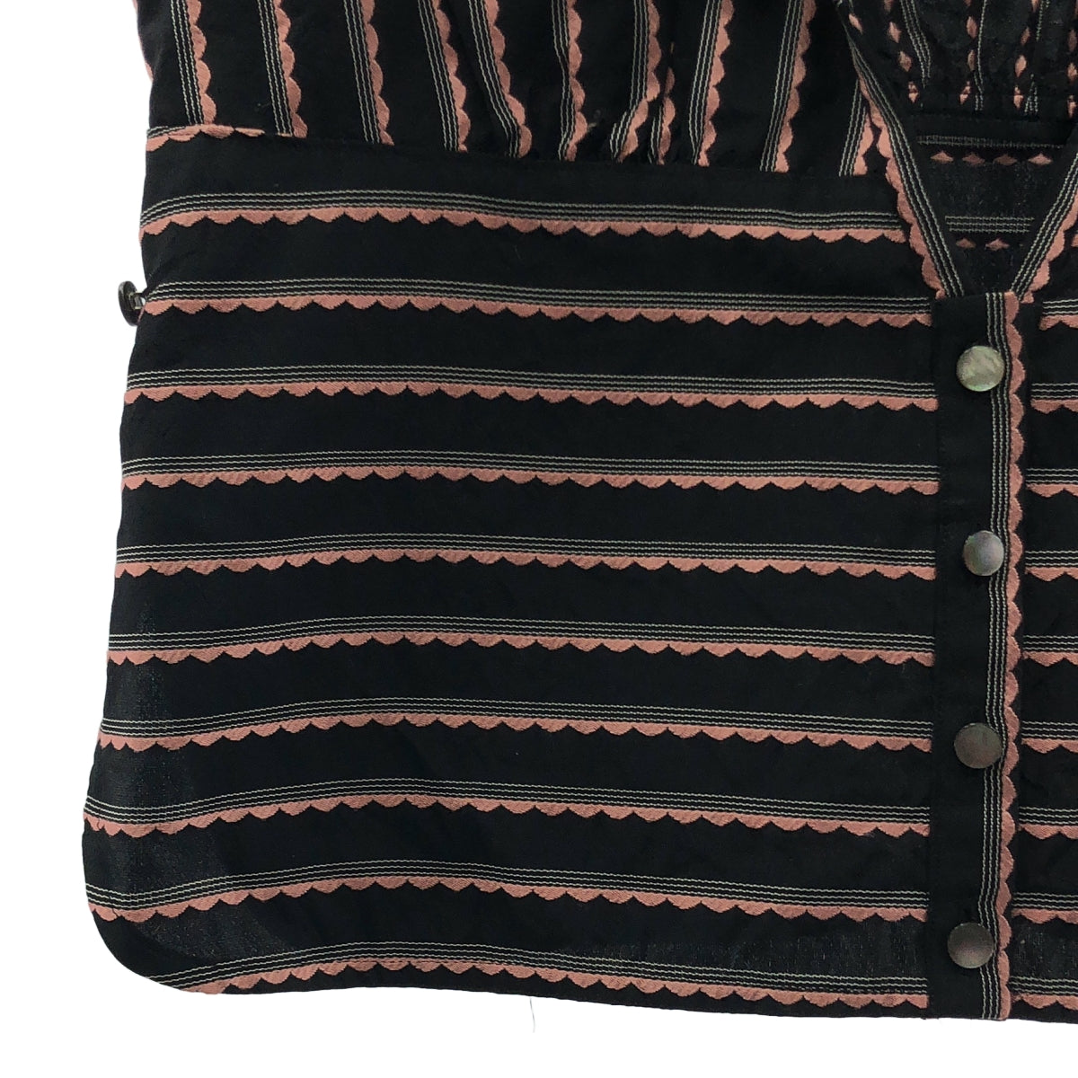 mina perhonen / 미나펠호넨 | frill 자수 민소매 블라우스 | 블랙/핑크 | 여성