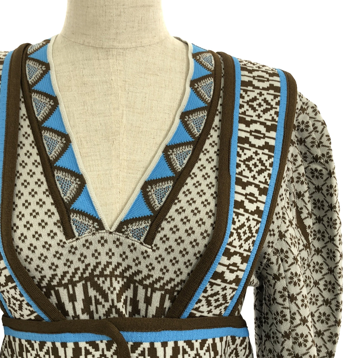 [新] Mame Kurogouchi | 2022秋冬 |費爾島針織連身裙 |提花針織連身裙 | 2 |棕色 |女性的