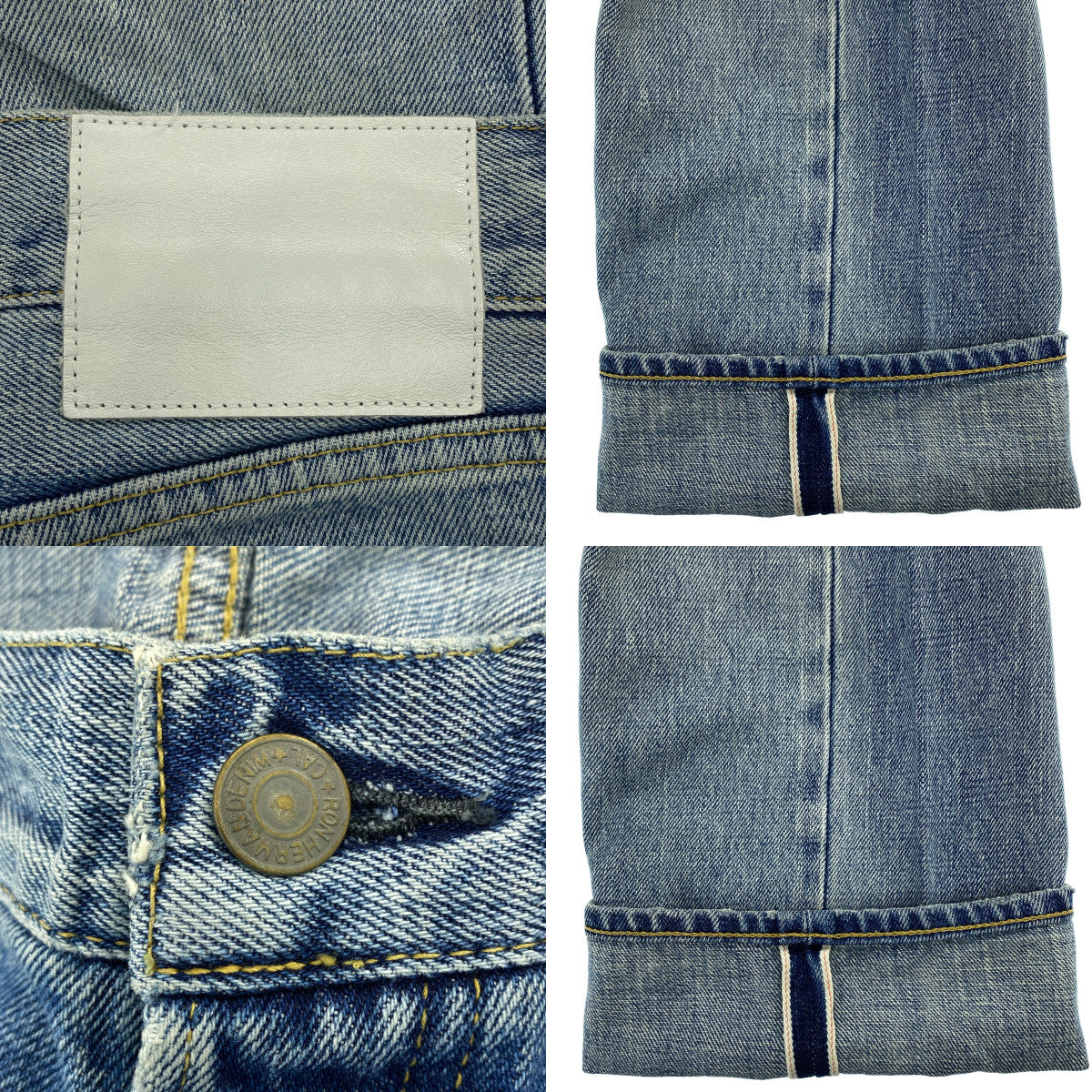 Ron Herman / ロンハーマン | denim pants / ダメージ加工 レザーパッチ セルビッチ デニム パンツ | L | メンズ