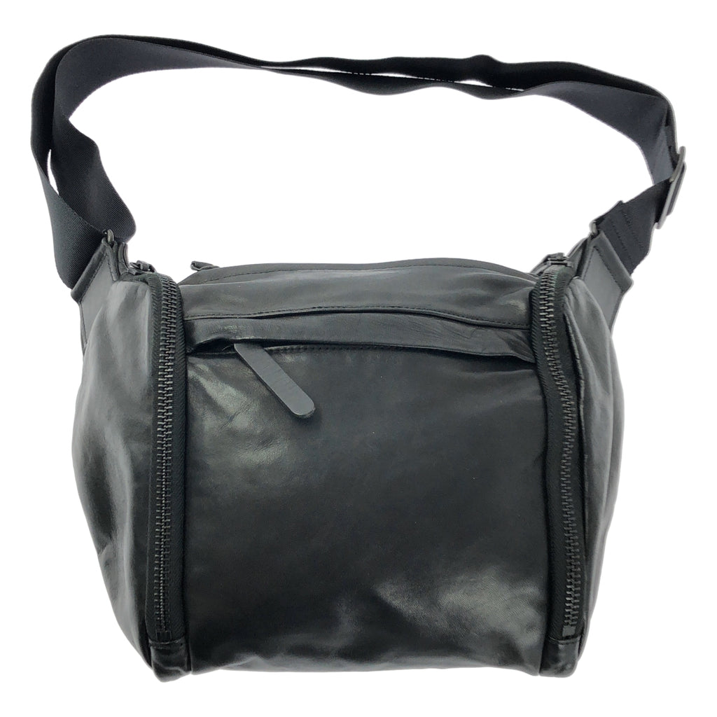 【미품】YOHJI YAMAMOTO POUR HOMME / 요우지야마모토풀 옴므 | 2023AW | SCRATCHED HORSE LEATHER SHOULDER BAG 호스 레더 숄더백 | 블랙 |