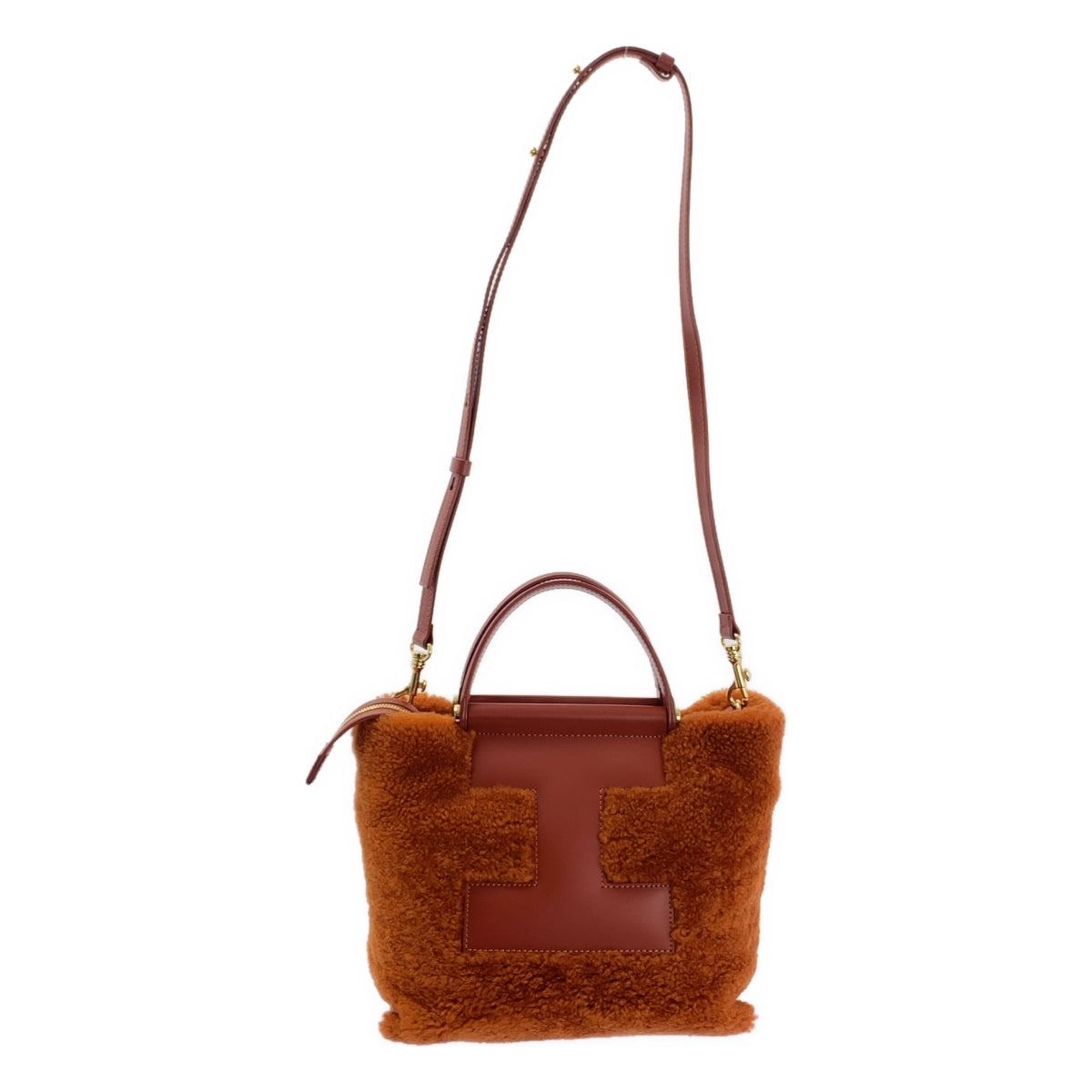 【美品】  IACUCCI / イアクッチ | ソルベット S MONTONE/RUGA / 2way ショルダー付き レザー ボア ハンドバッグ | ブラウン | レディース