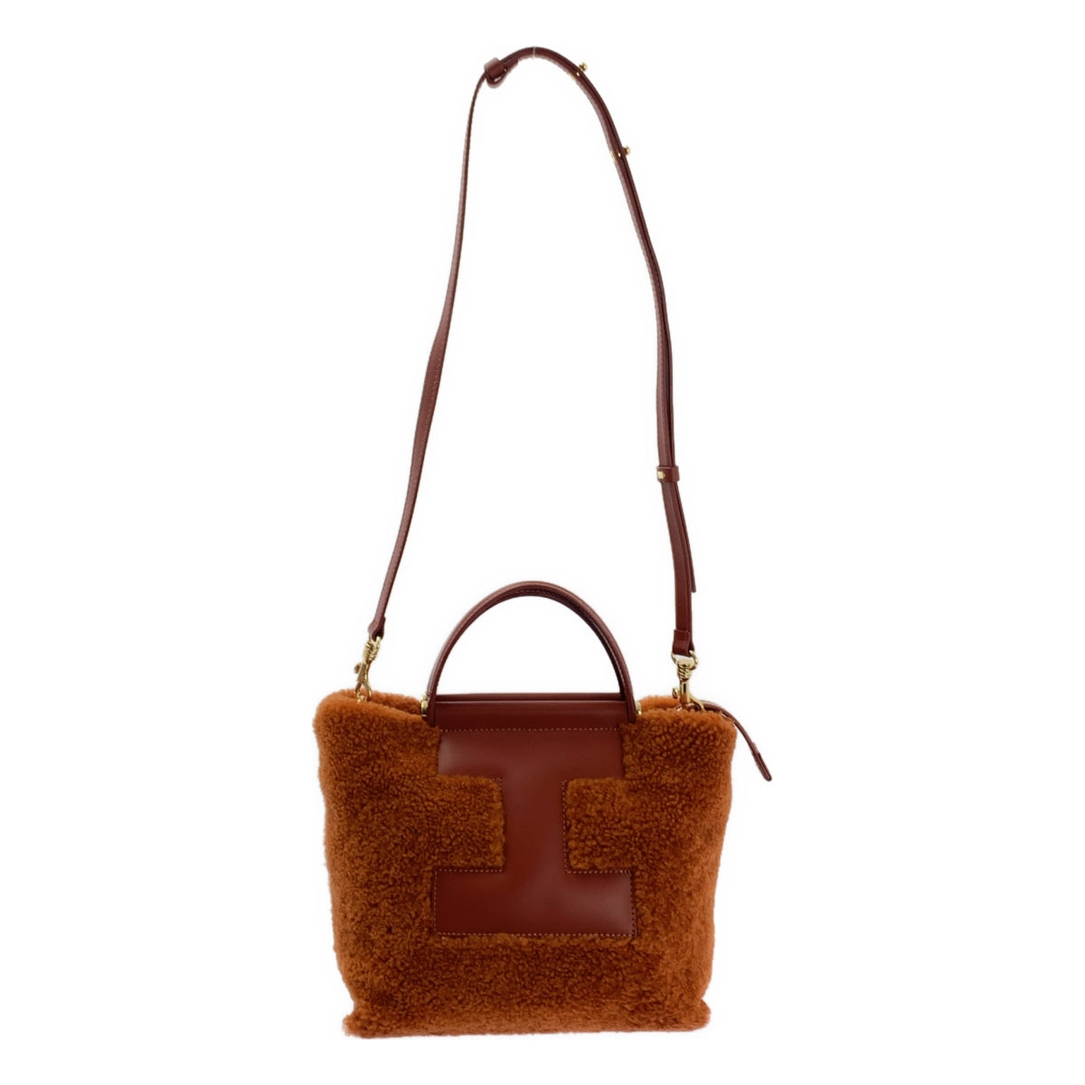 【美品】  IACUCCI / イアクッチ | ソルベット S MONTONE/RUGA / 2way ショルダー付き レザー ボア ハンドバッグ | ブラウン | レディース