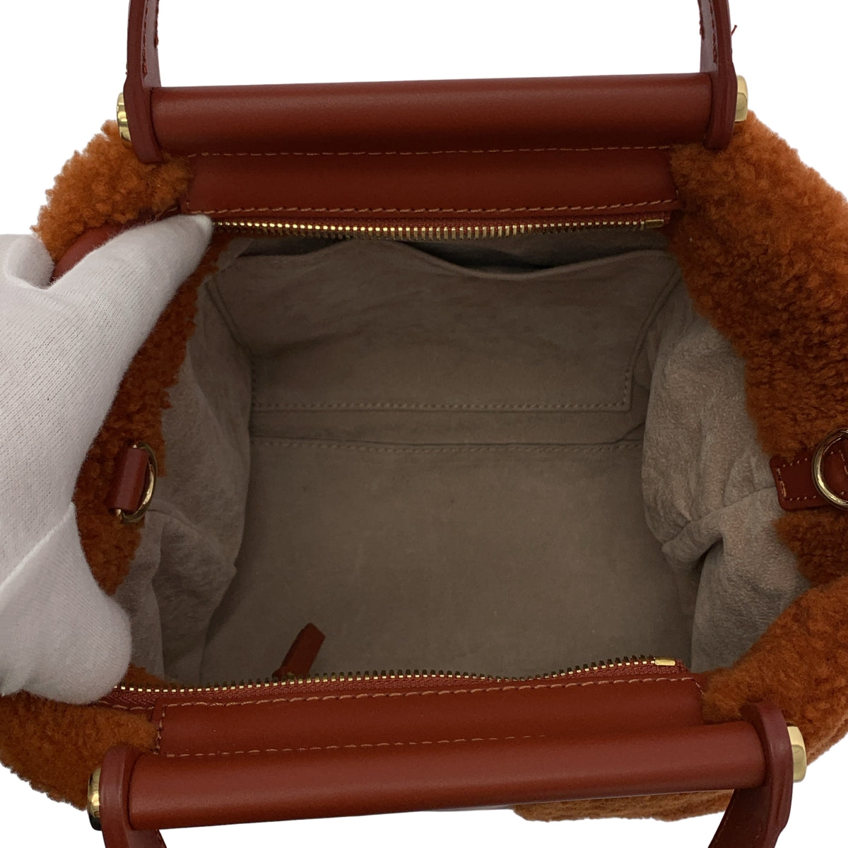 【美品】  IACUCCI / イアクッチ | ソルベット S MONTONE/RUGA / 2way ショルダー付き レザー ボア ハンドバッグ | ブラウン | レディース