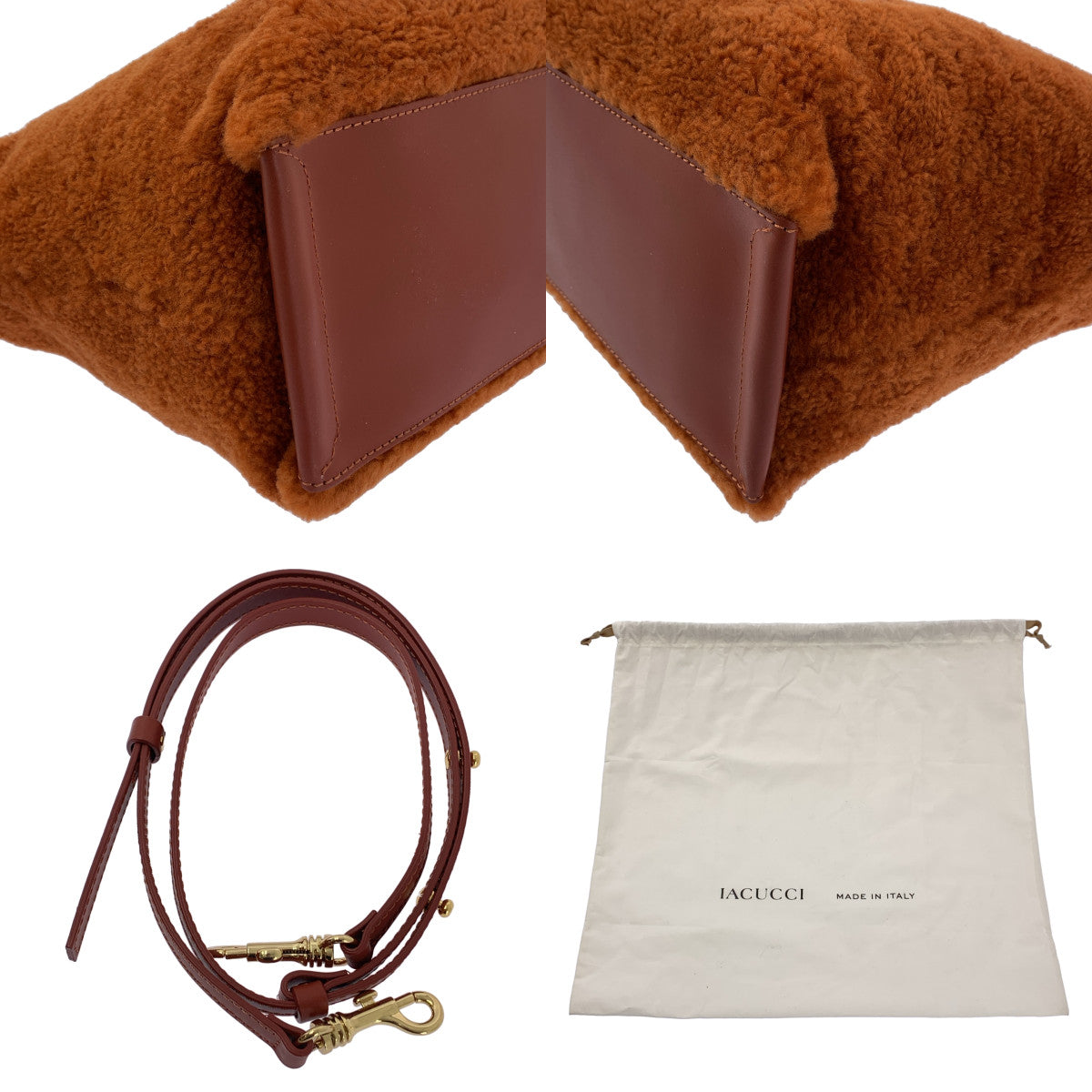 【美品】  IACUCCI / イアクッチ | ソルベット S MONTONE/RUGA / 2way ショルダー付き レザー ボア ハンドバッグ | ブラウン | レディース