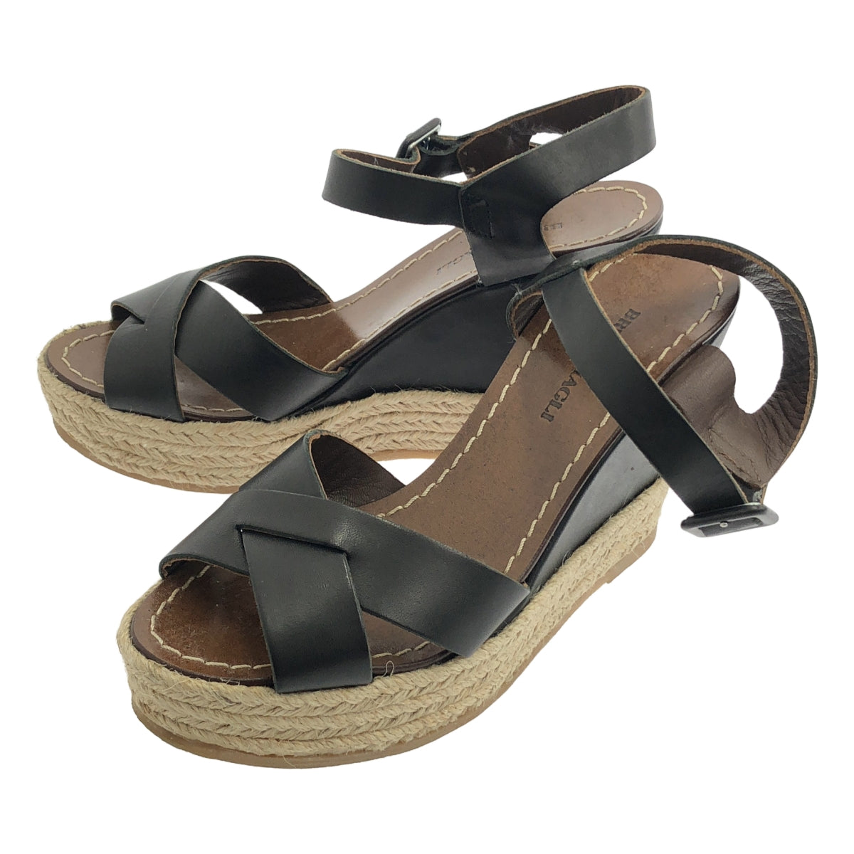 布魯諾馬格利 / 布魯諾馬格利 |皮革坡跟帶涼鞋 |尺寸 34 |黑色/棕色|女性的