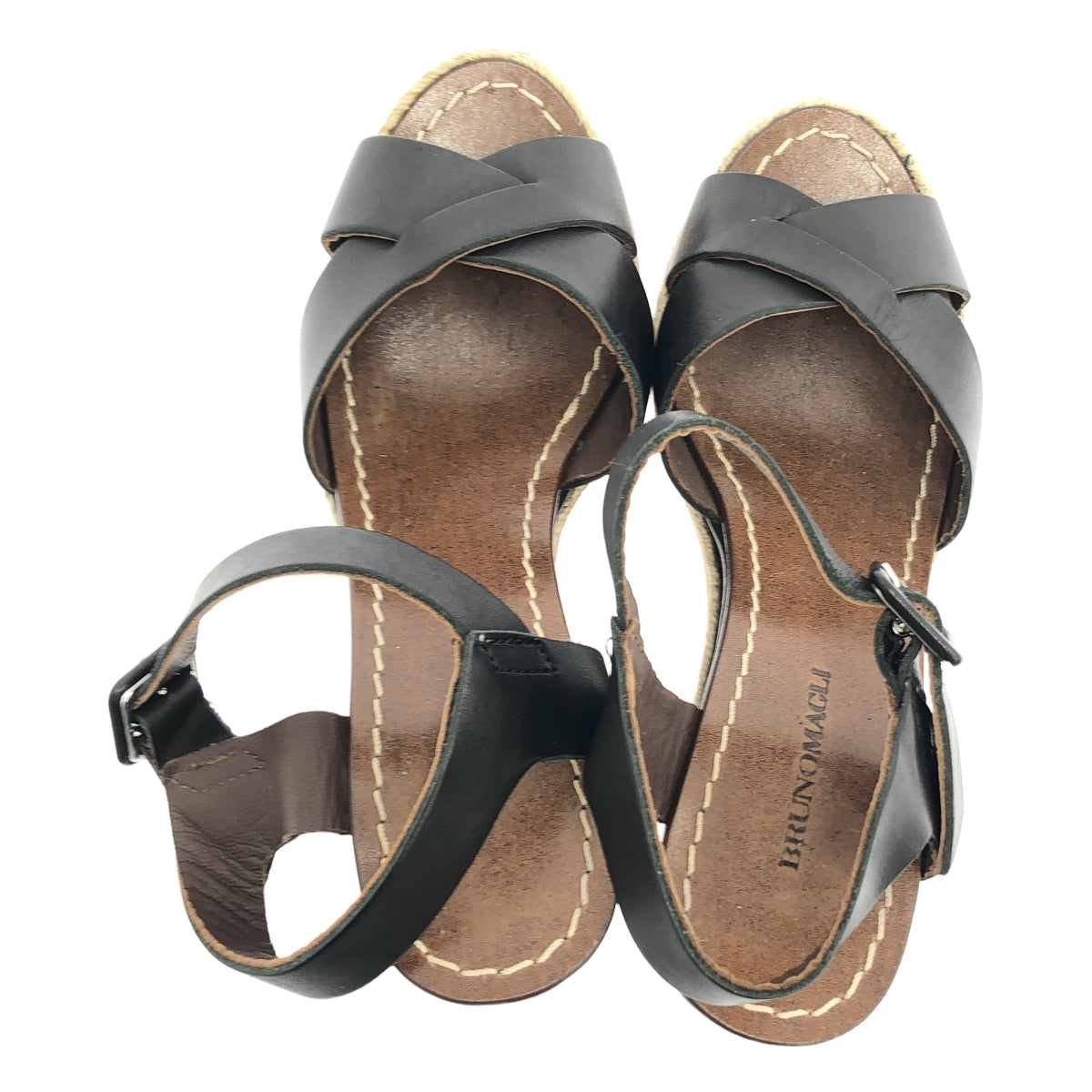 布魯諾馬格利 / 布魯諾馬格利 |皮革坡跟帶涼鞋 |尺寸 34 |黑色/棕色|女性的
