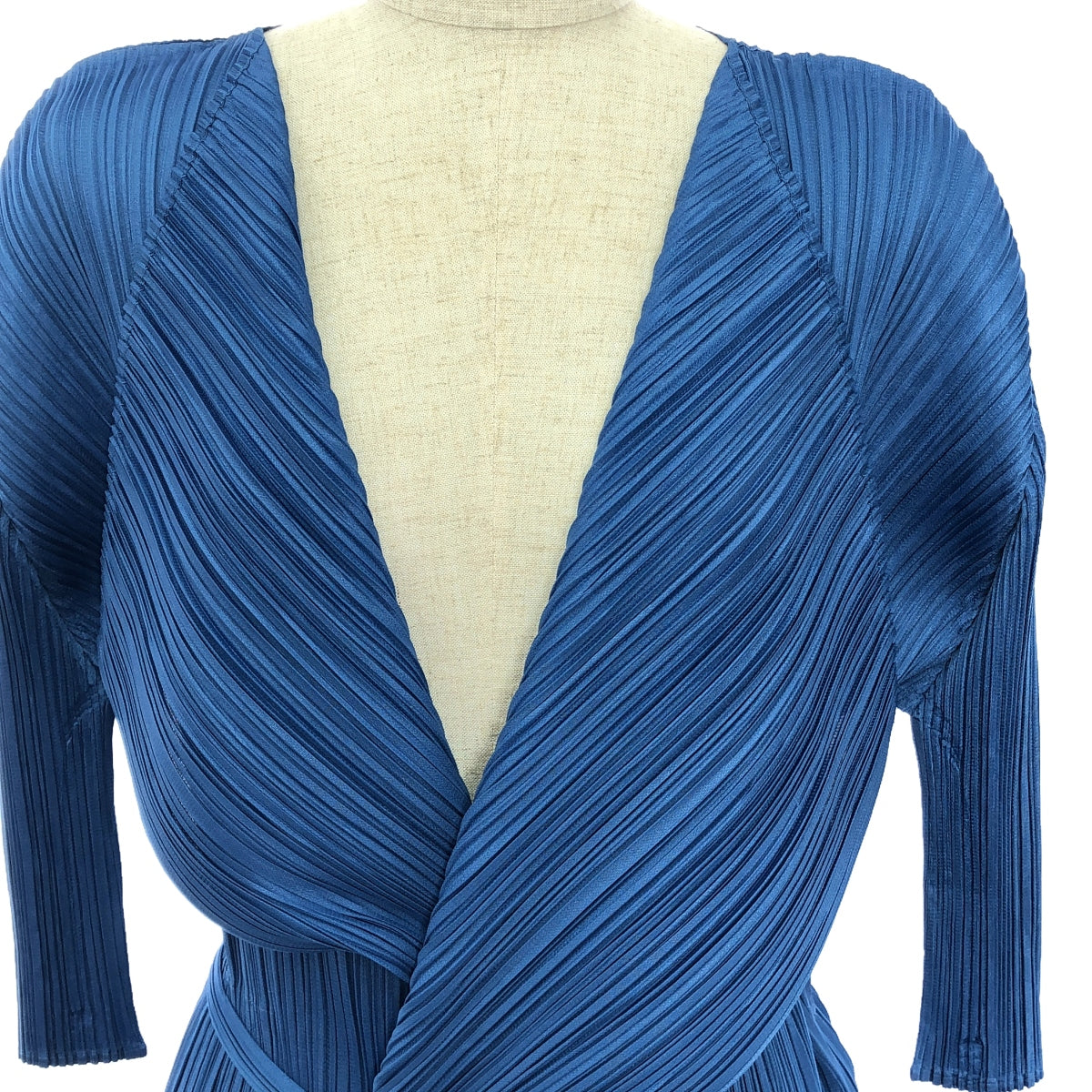 [Good Condition] PLEATS PLEASE ISSEY MIYAKE | 2020AW | Pleated Belted Long Cardigan | Size 3 | Blue | Women's