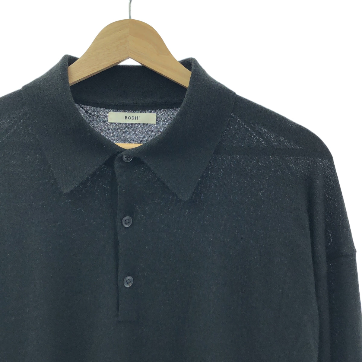 BODHI / ボーディ | 2024SS | EXLIGHT CASHMERE POLO エクスライト カシミヤニット 長袖 ポロシャツ | 2 | ブラック | メンズ