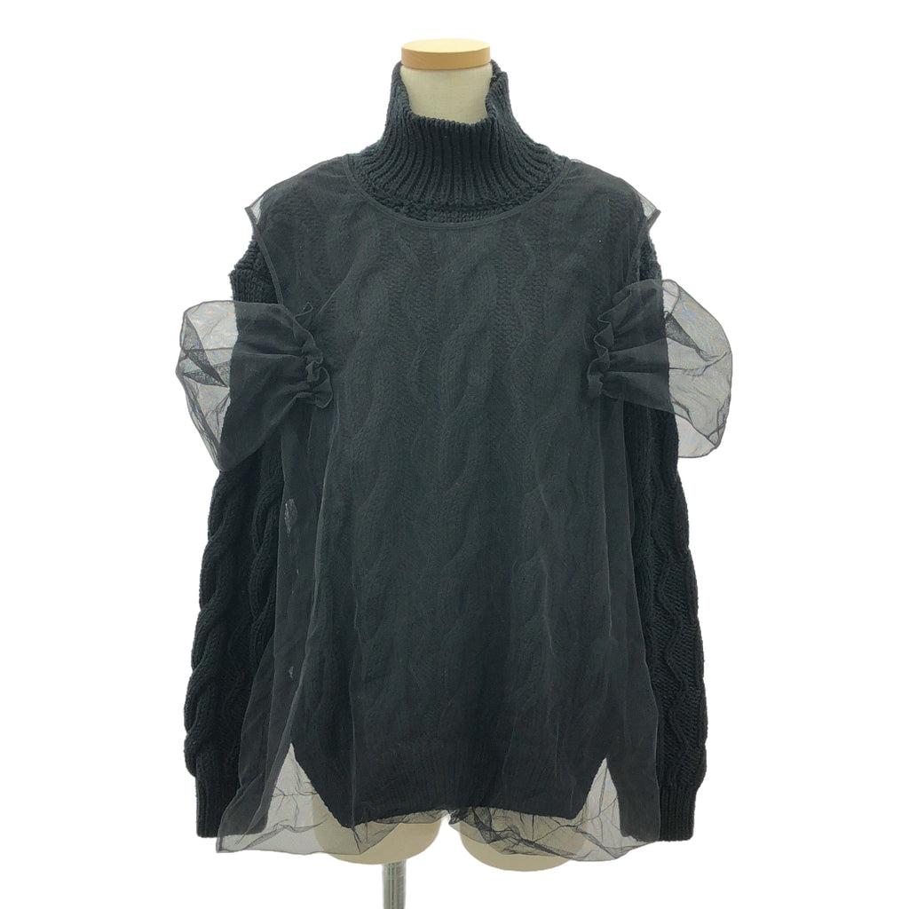 Simone Rocha / シモーネロシャ | チュールレイヤード ハイネック ウールニット | XS | ブラック | レディース