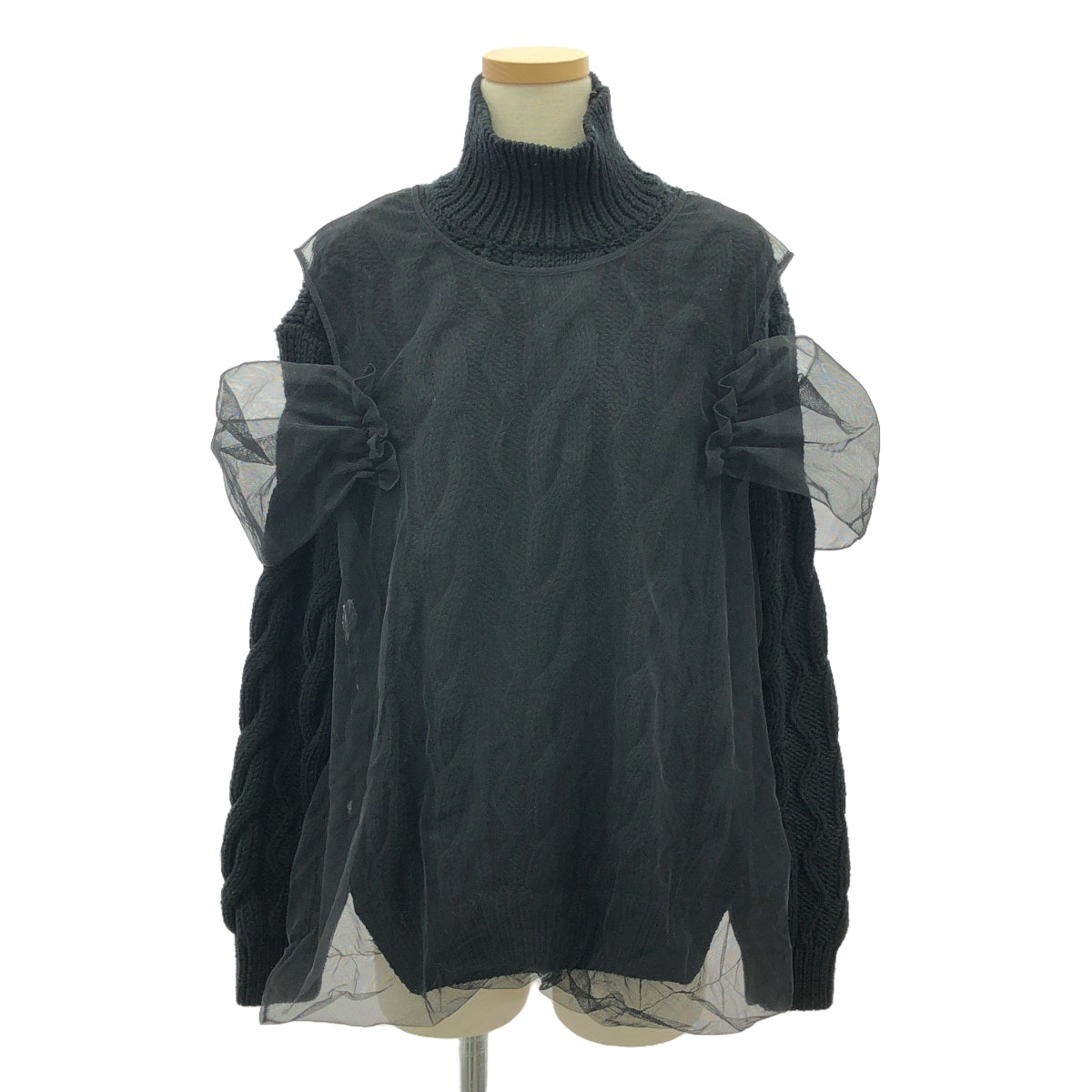 Simone Rocha / シモーネロシャ | チュールレイヤード ハイネック ウールニット | XS | ブラック | レディース