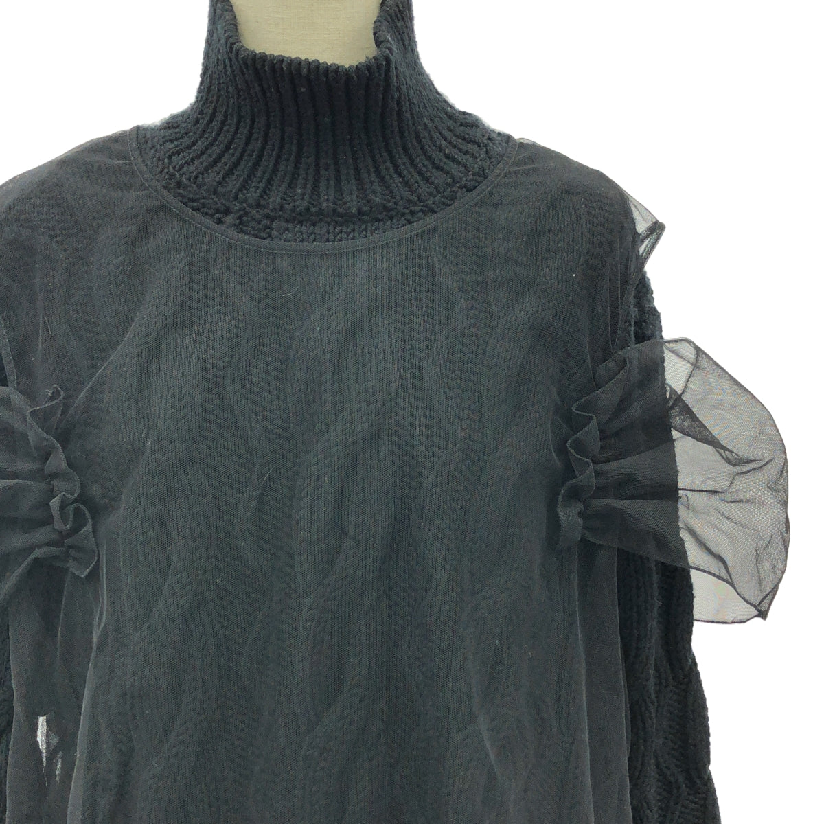 Simone Rocha / シモーネロシャ | チュールレイヤード ハイネック ウールニット | XS | ブラック | レディース