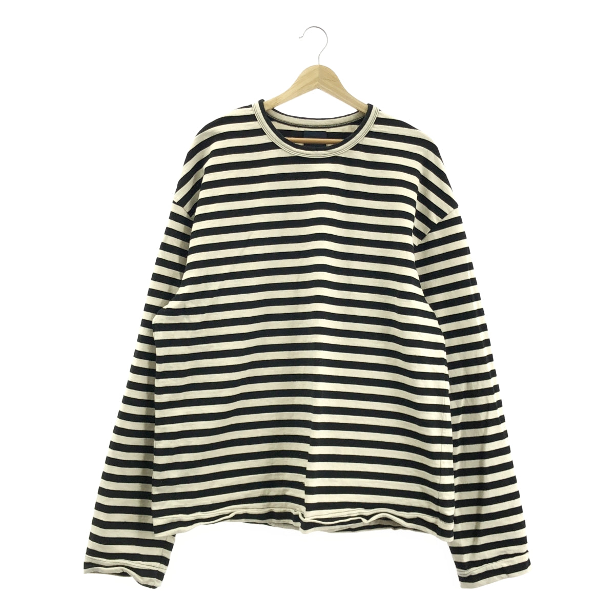 JUUN.J / 준지 | 코튼 백 로고 테두리 크루넥 컷소우 | 48 | 블랙 / 아이보리 | 남성