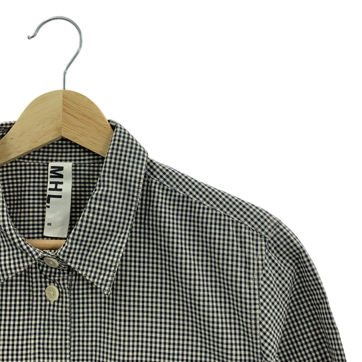 MHL. / 엠에이치엘 마가렛 하웰 | 깅엄 체크 레귤러 컬러 셔츠 블라우스 | 2 | 화이트/블랙 | 여성