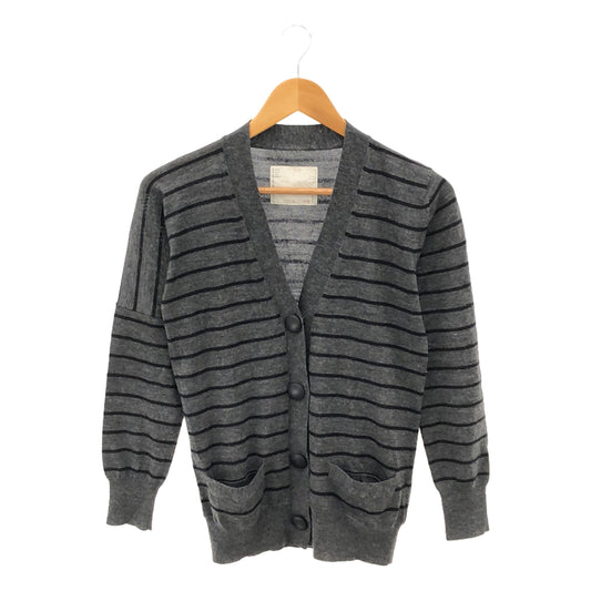 sacai / Sacai | Wool striped covered button high gauge knit cardigan | 2 | Gray | Women's