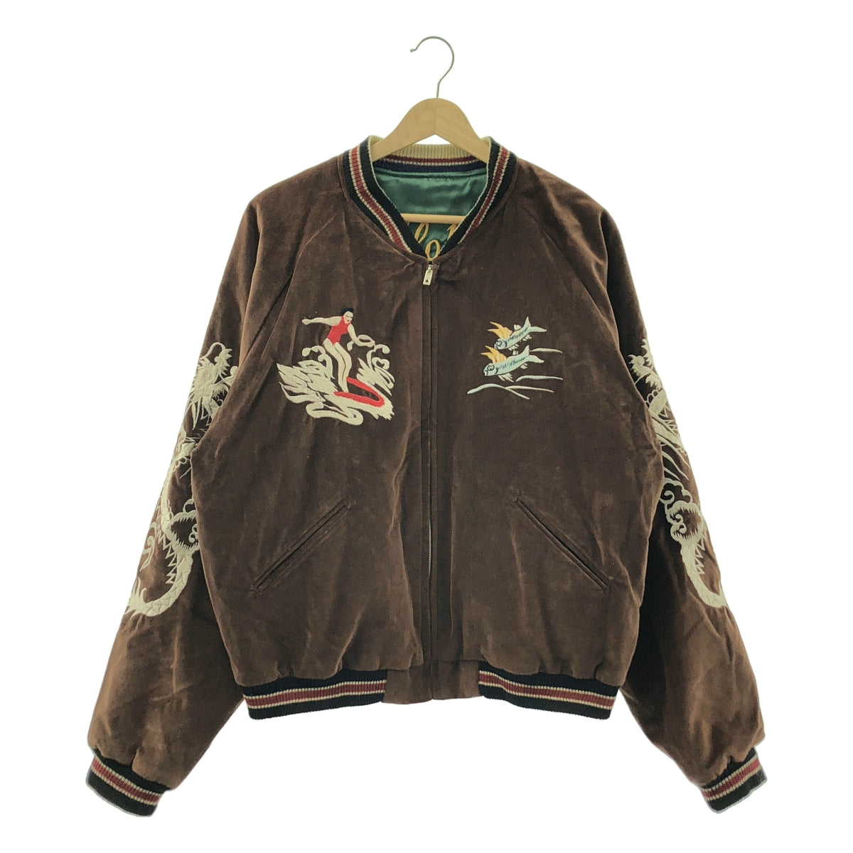 동양 엔터프라이즈 / 토요 엔터 프라이즈 | Aloha Hawaii / 뒤집을 수있는 벨벳 × 새틴 엠브로이드 스카 쟌 재킷 | XL | 남성